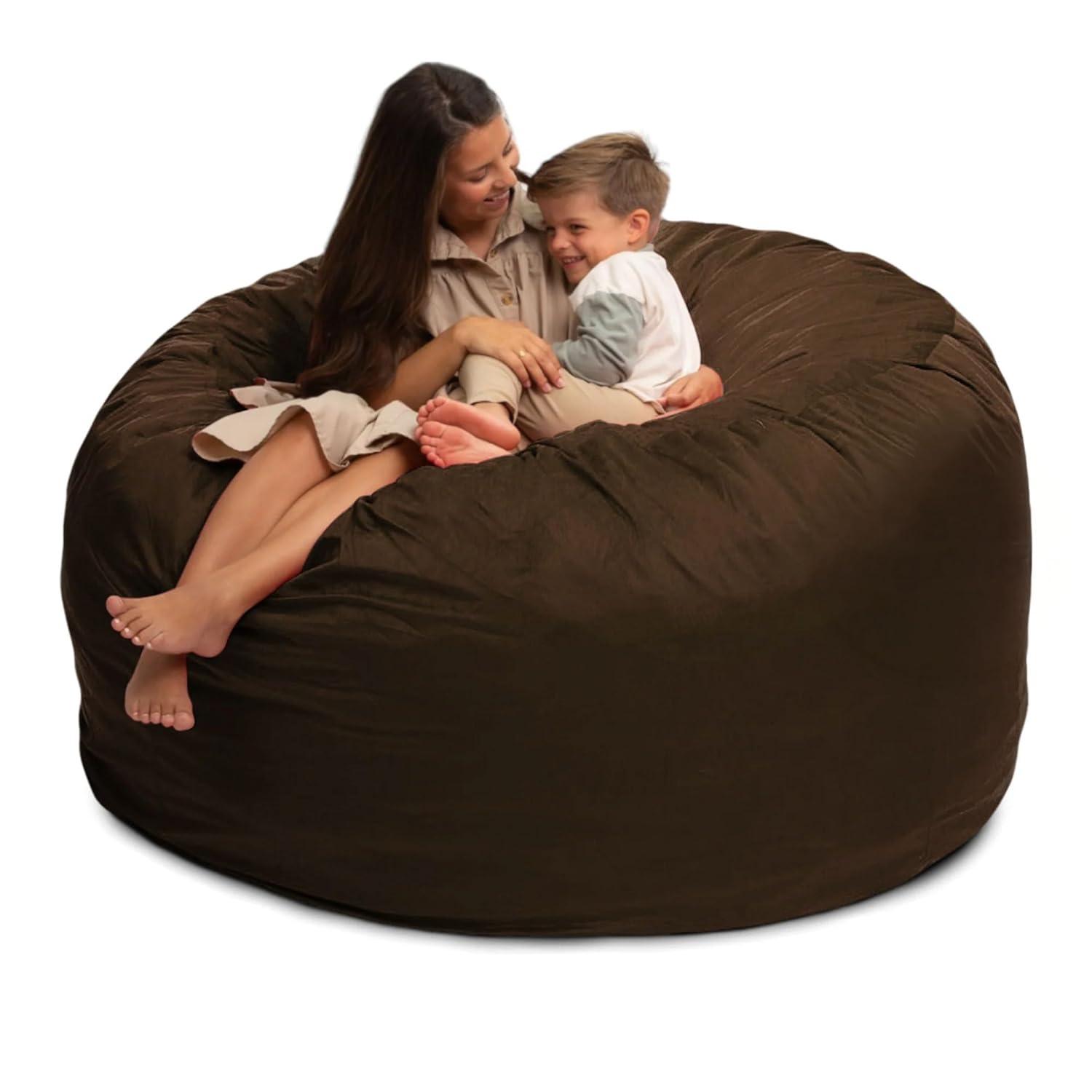 Ultimate Sack 6ft Bean Bag Chair, Oversized Comfortable Indoor Floor Lounger, Giant Foam-Filled Furniture for Relaxing, Brown Suede