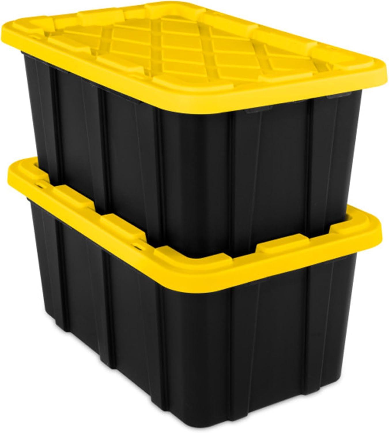 Sterilite 17 Gallon Industrial Stackable Storage Tote Lidded Containers, 6 Pack