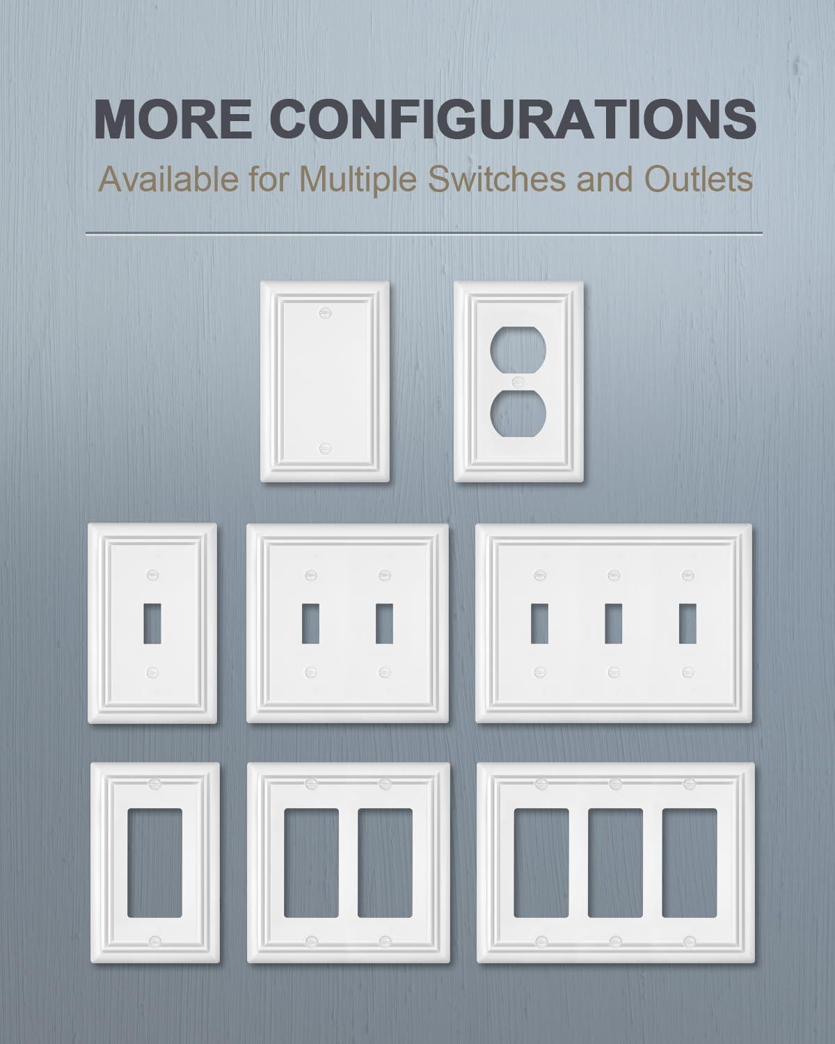 Modern Decorative Wall Plate Switch Plate Outlet Cover, Vintage Retro Wood Grain Design(Single Toggle-4 Pack, White)