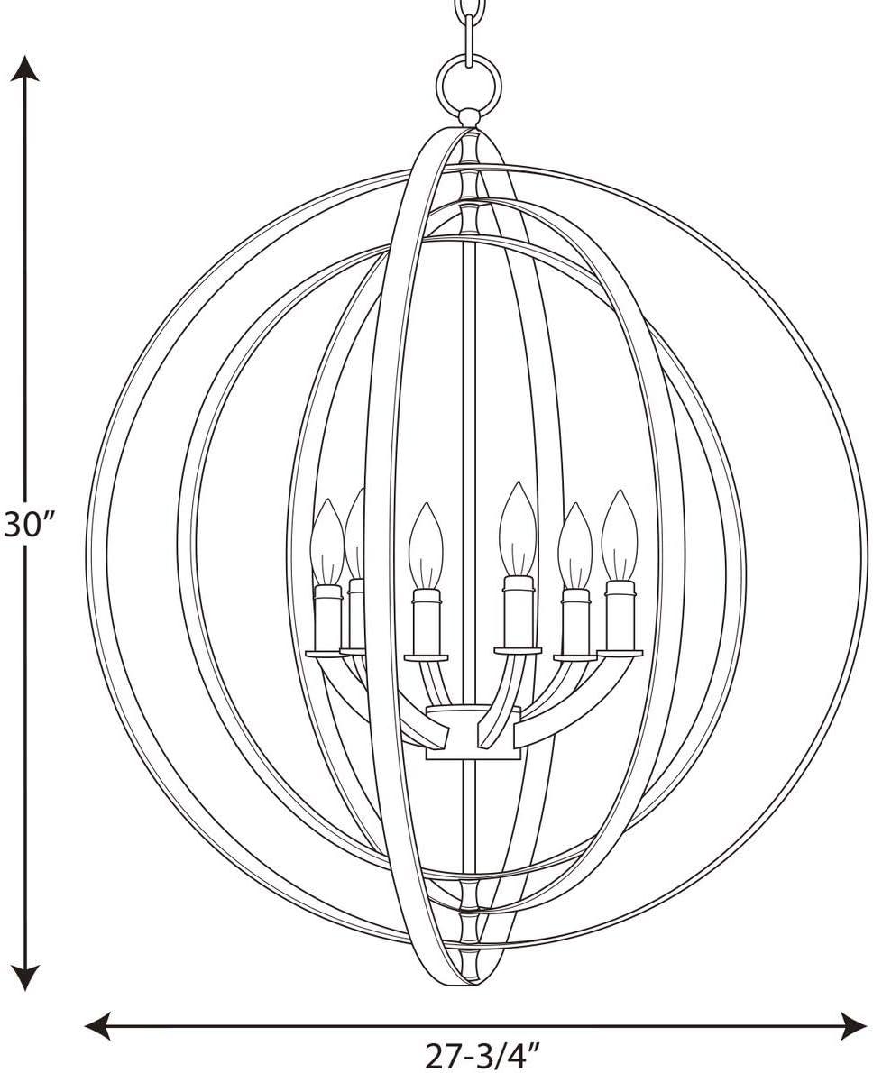 Progress Lighting, Equinox Collection, 6-Light Chandelier Pendant, Polished Nickel, Armillary Sphere Shade