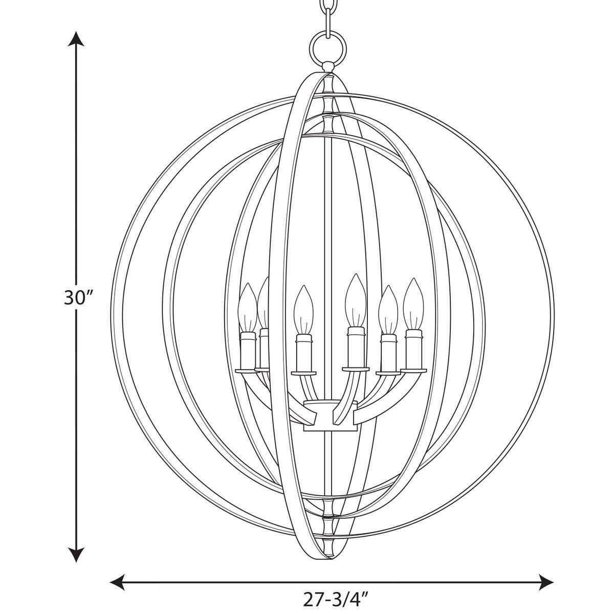 Progress Lighting, Equinox Collection, 6-Light Chandelier Pendant, Polished Nickel, Armillary Sphere Shade