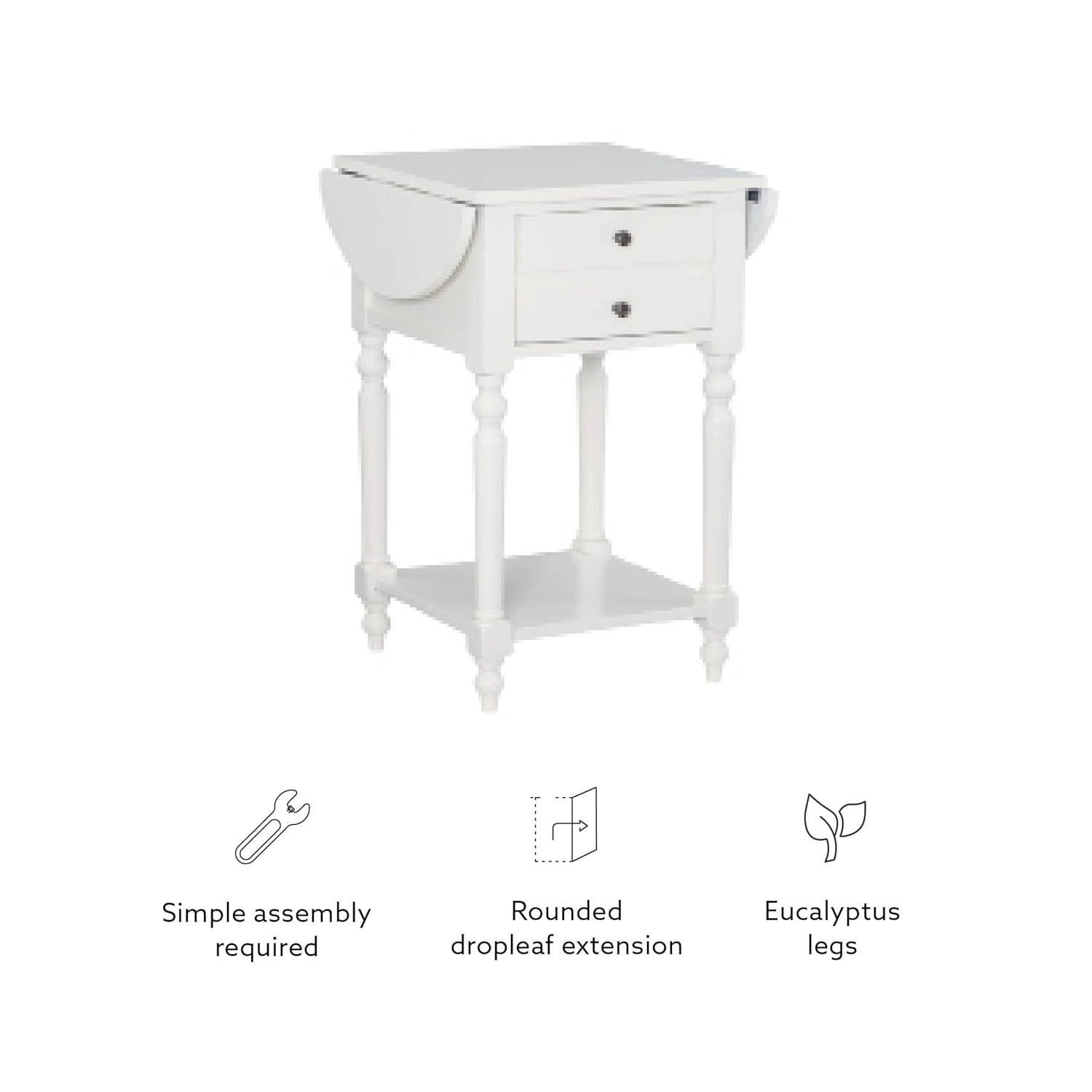 Powell Shiloh Single Drawer Indoor End Table with Shelf and Dropleaf, 24" Tall, White