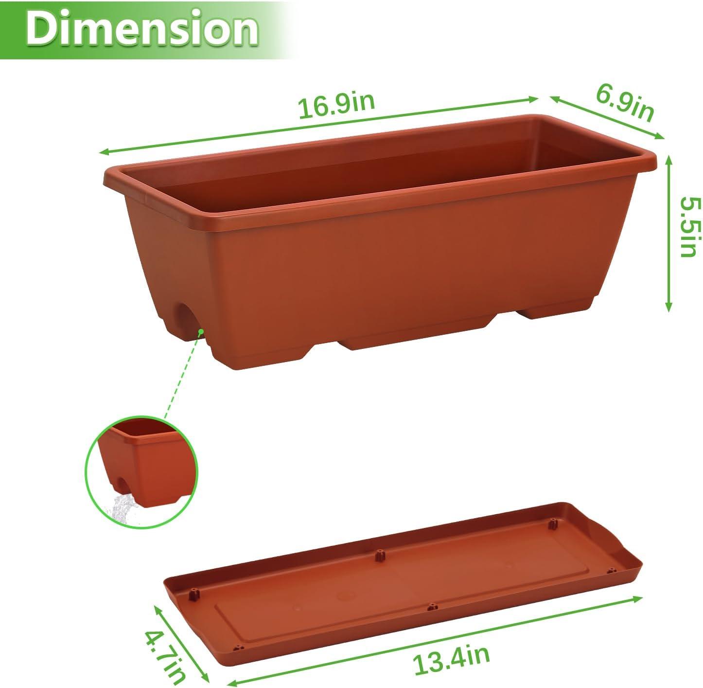 Terracotta 16.9 Inch Railing Planter Box with Metal Brackets