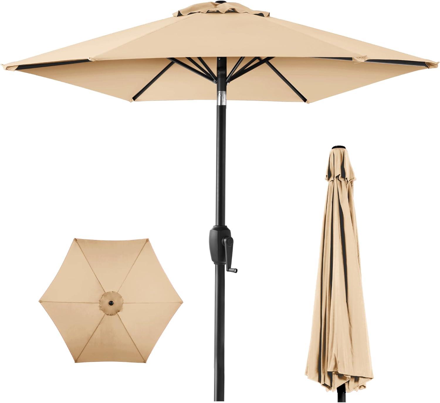 Best Choice Products 7.5ft Heavy-Duty Outdoor Market Patio Umbrella w/ Push Button Tilt, Easy Crank - Sand