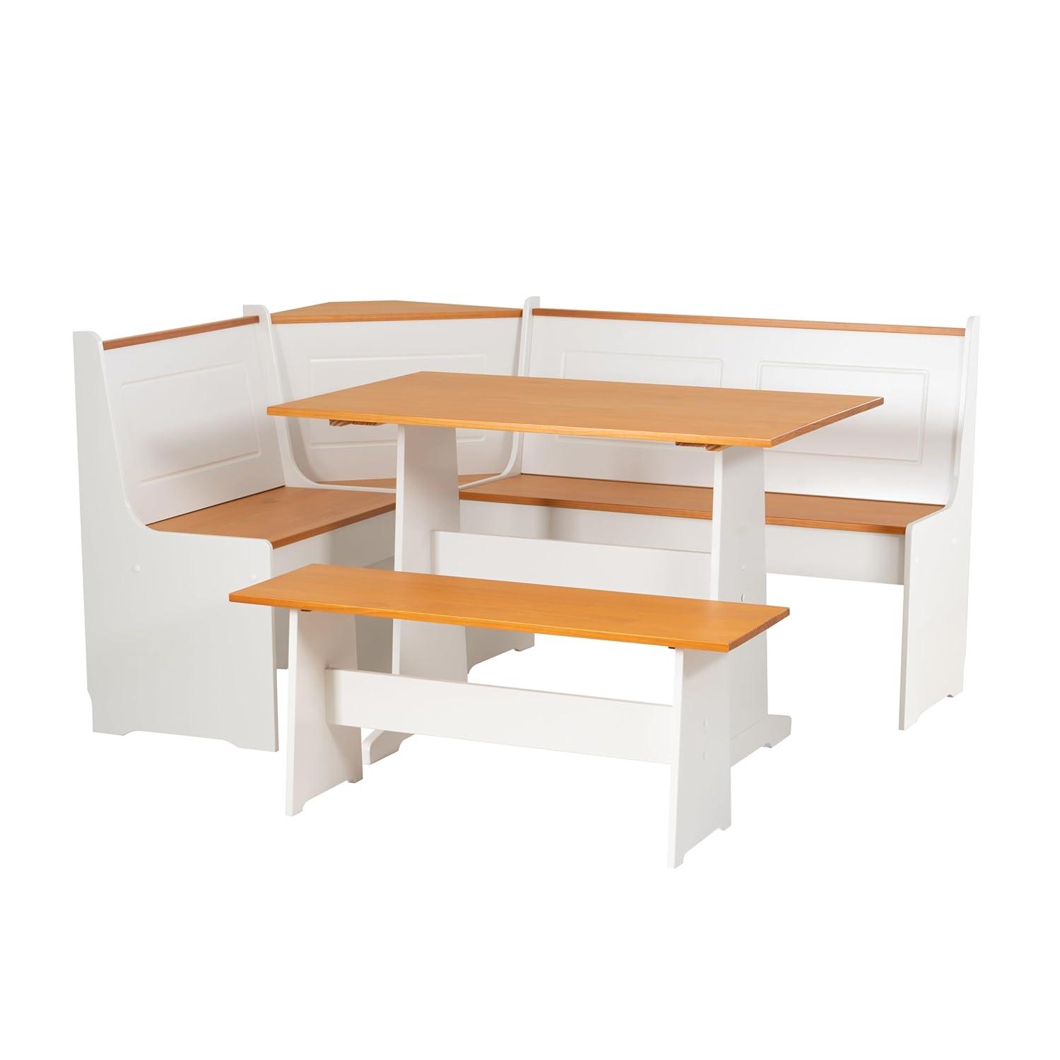 5pc Ardmore Breakfast Storage Corner Nook Dining Set Wood/White/Natural - Linon: Chic Farmhouse Style, Seats 6