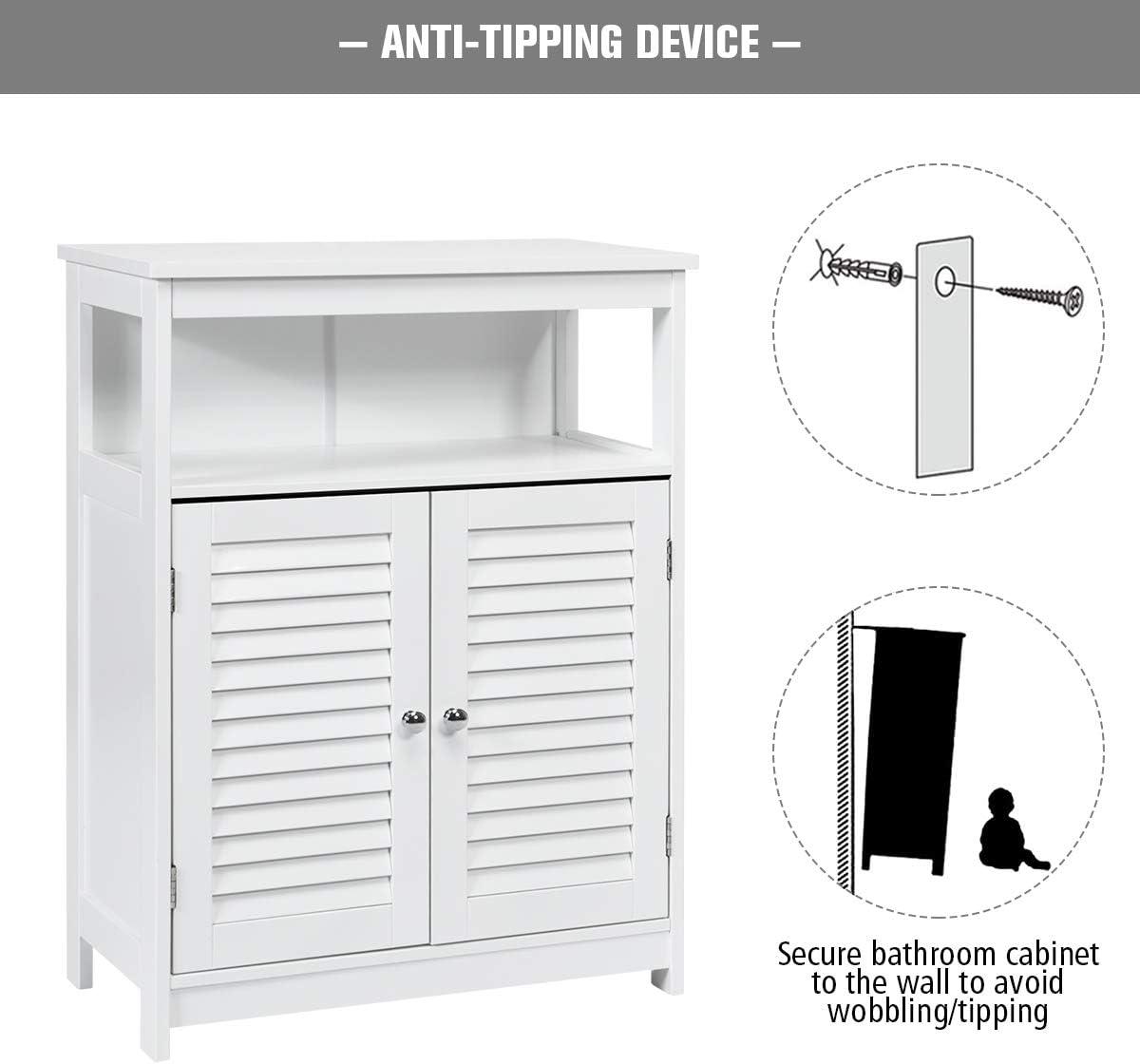 VASAGLE Bathroom Floor Cabinet, Bathroom Storage Cabinet, Freestanding, with Double Shutter Doors and Adjustable Shelf, White