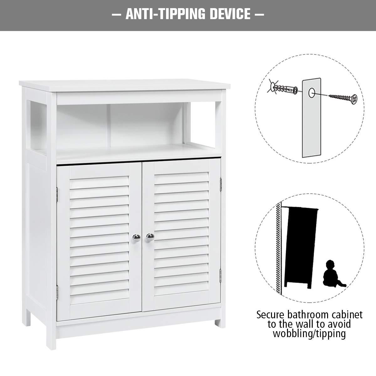 VASAGLE Bathroom Floor Cabinet, Bathroom Storage Cabinet, Freestanding, with Double Shutter Doors and Adjustable Shelf, White