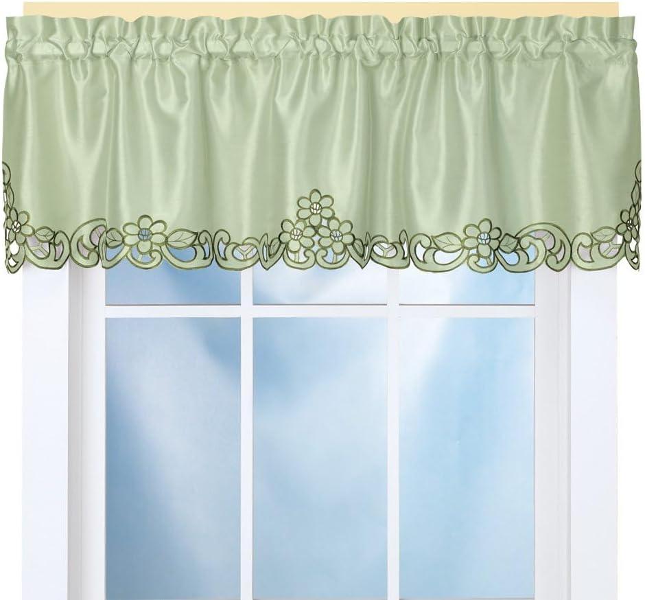 Collections Etc Elegance Scroll Embroidered Cut-Out Window Valance with Rod Pocket Top for Easy Hanging, 58" W x 13" L, Sage
