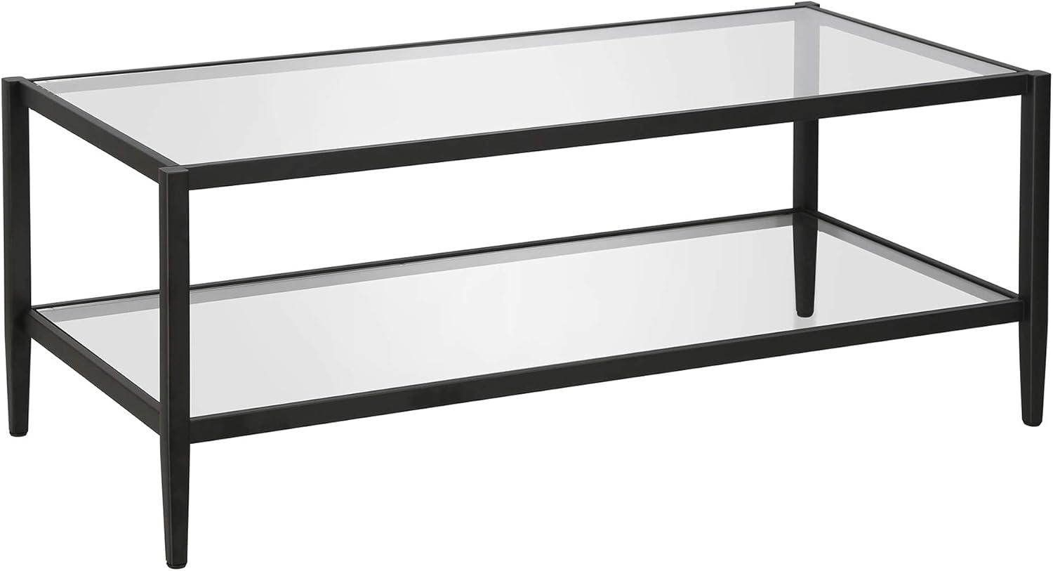 Modern Rectangle Coffee Table in Brass and Gold with Mirrored Shelf - Henn&Hart