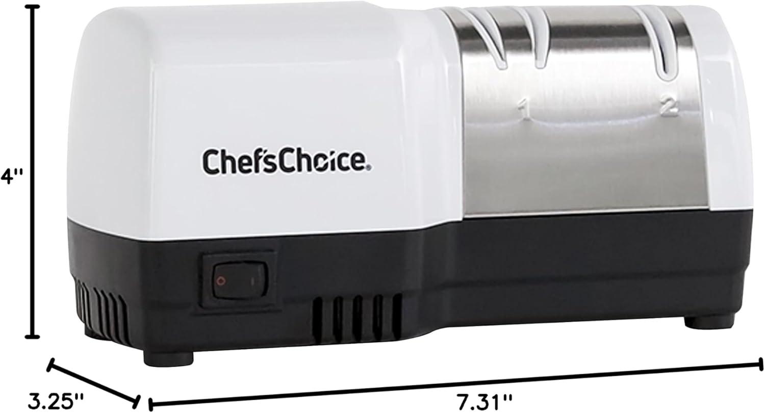 Chef'sChoice 220 Hybrid Diamond Hone 2-Stage Knife Sharpener uses Diamond Abrasives and Combines Electric and Manual Sharpening Sharpens Straight and Serrated Knives