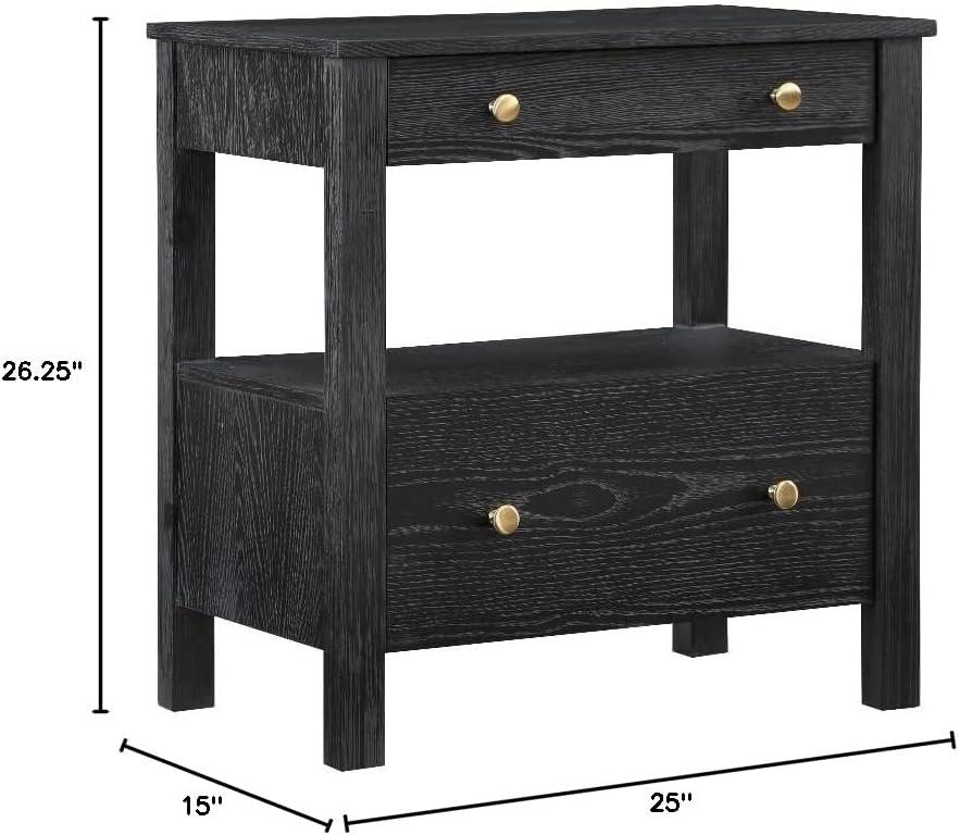 Comfort Pointe Delano Nightstand Black: 2 Drawers, Oak Veneer, Metal Glides, No Assembly Required