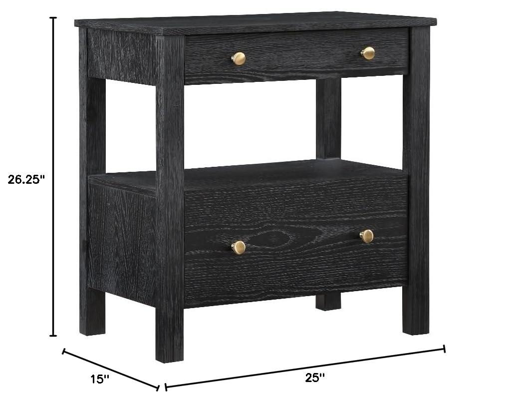 Comfort Pointe Delano Nightstand Black: 2 Drawers, Oak Veneer, Metal Glides, No Assembly Required