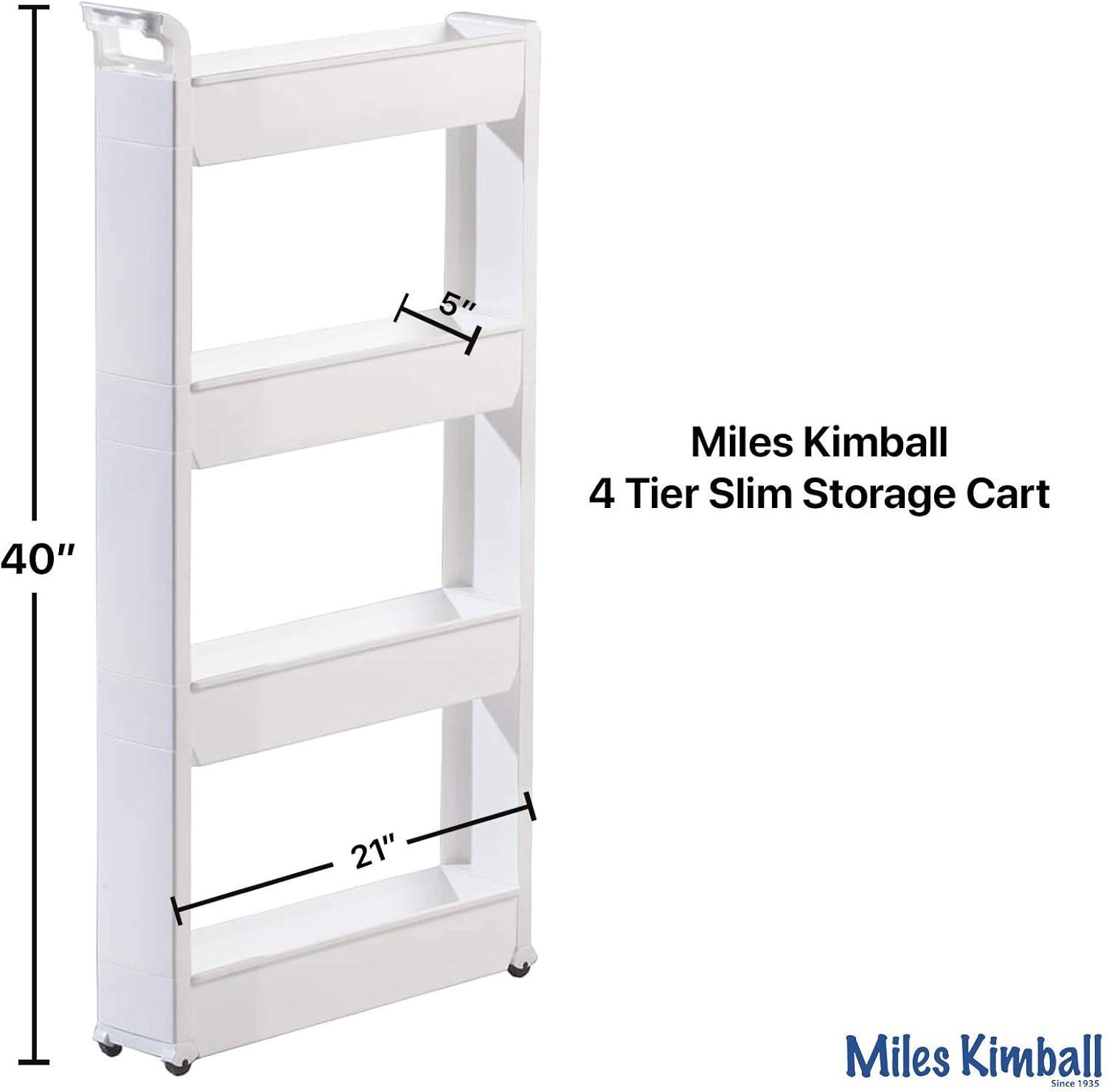 Slim White Plastic 4-Tier Rolling Kitchen Cart