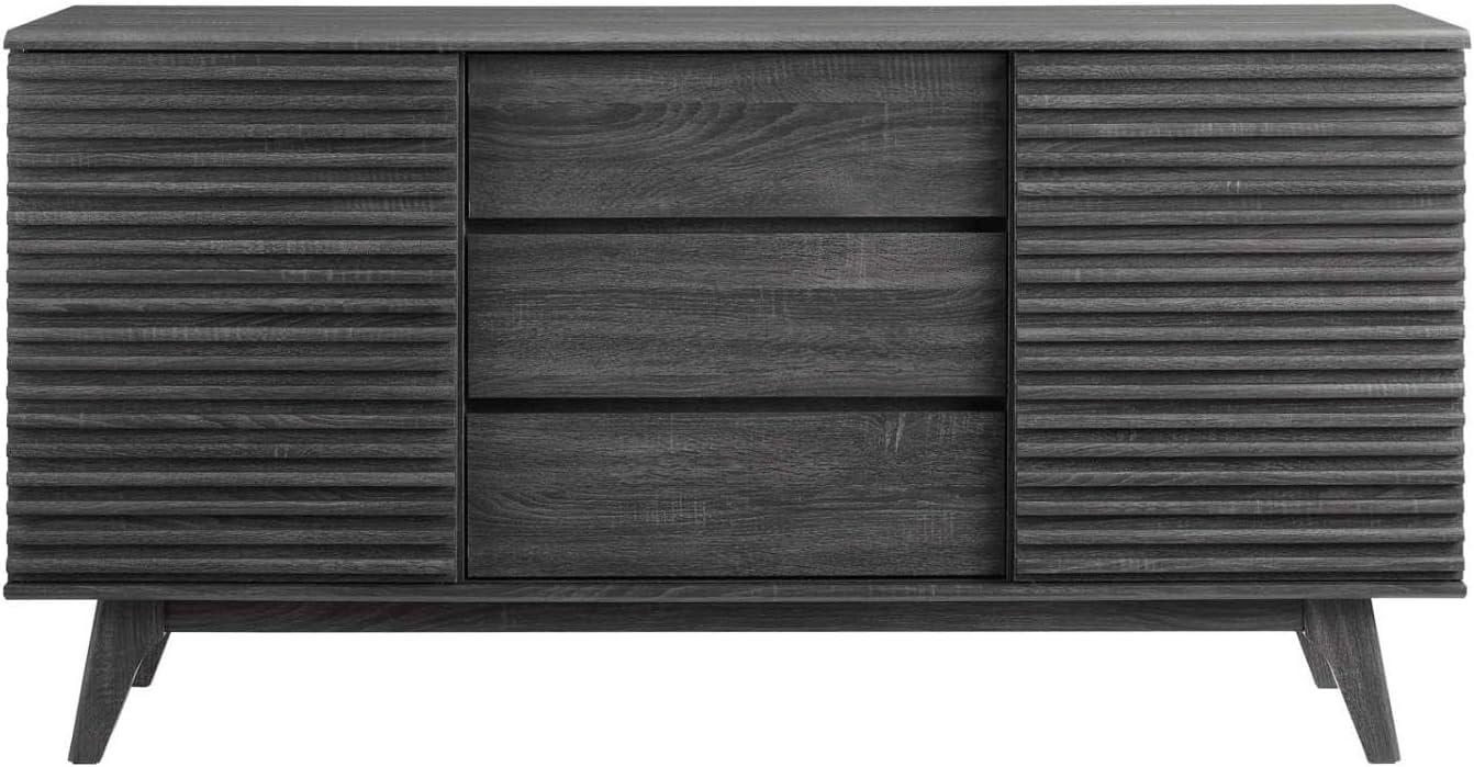 63" Render Sideboard Buffet Table or TV Stand Charcoal - Modway: Mid-Century Modern, Media Storage