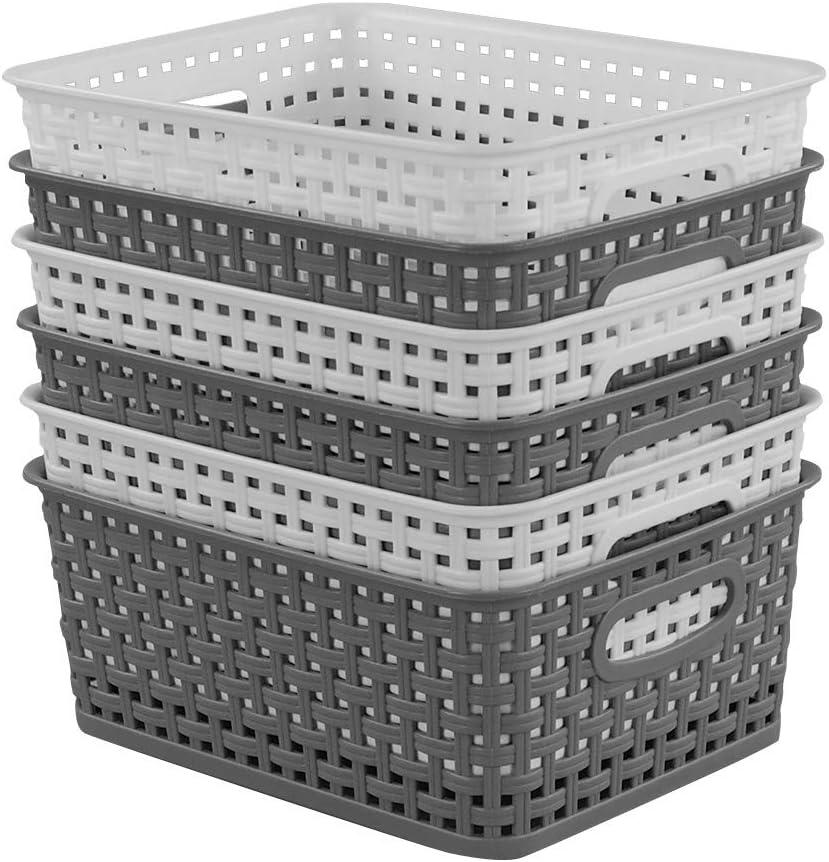 Idomy 6-Pack White and Gray Plastic Storage Baskets