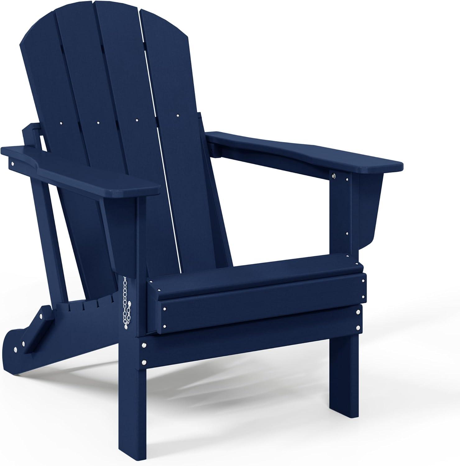 WestinTrends Malibu HDPE Outdoor Folding Poly Adirondack Chair (Set of 2), Navy Blue