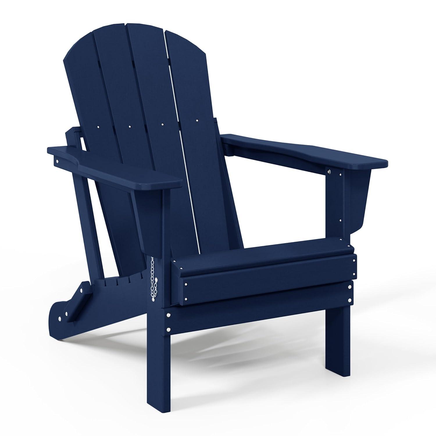 WestinTrends Malibu HDPE Outdoor Folding Poly Adirondack Chair (Set of 2), Navy Blue