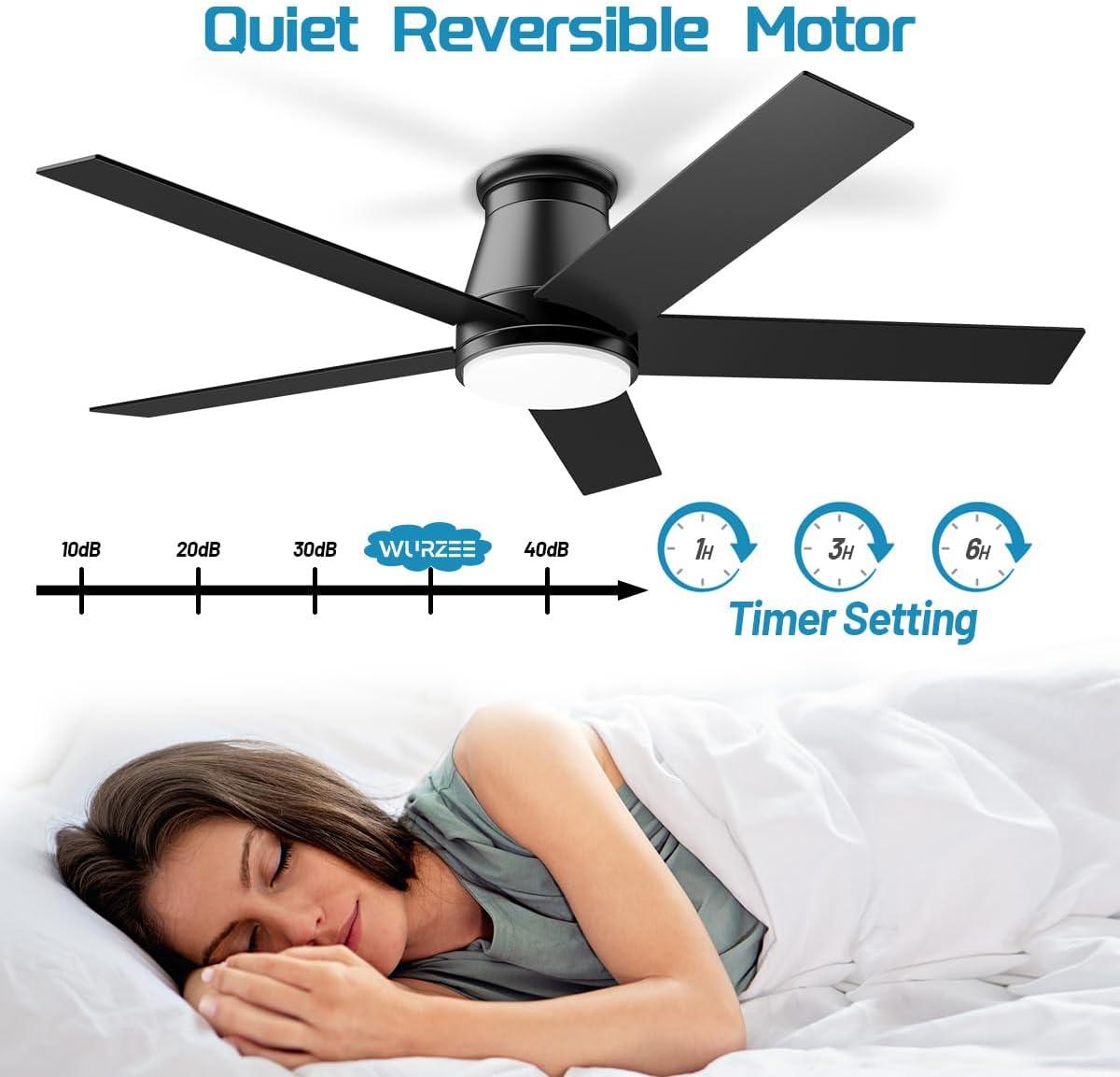 Low Profile 52" 5-Blades Indoor Flush Mount Ceiling Fan with Reversible DC Motor and Remote Control