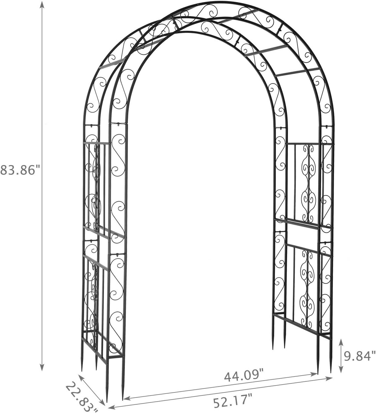 Elegant Black Metal Garden Arch Arbor with Trellis Design