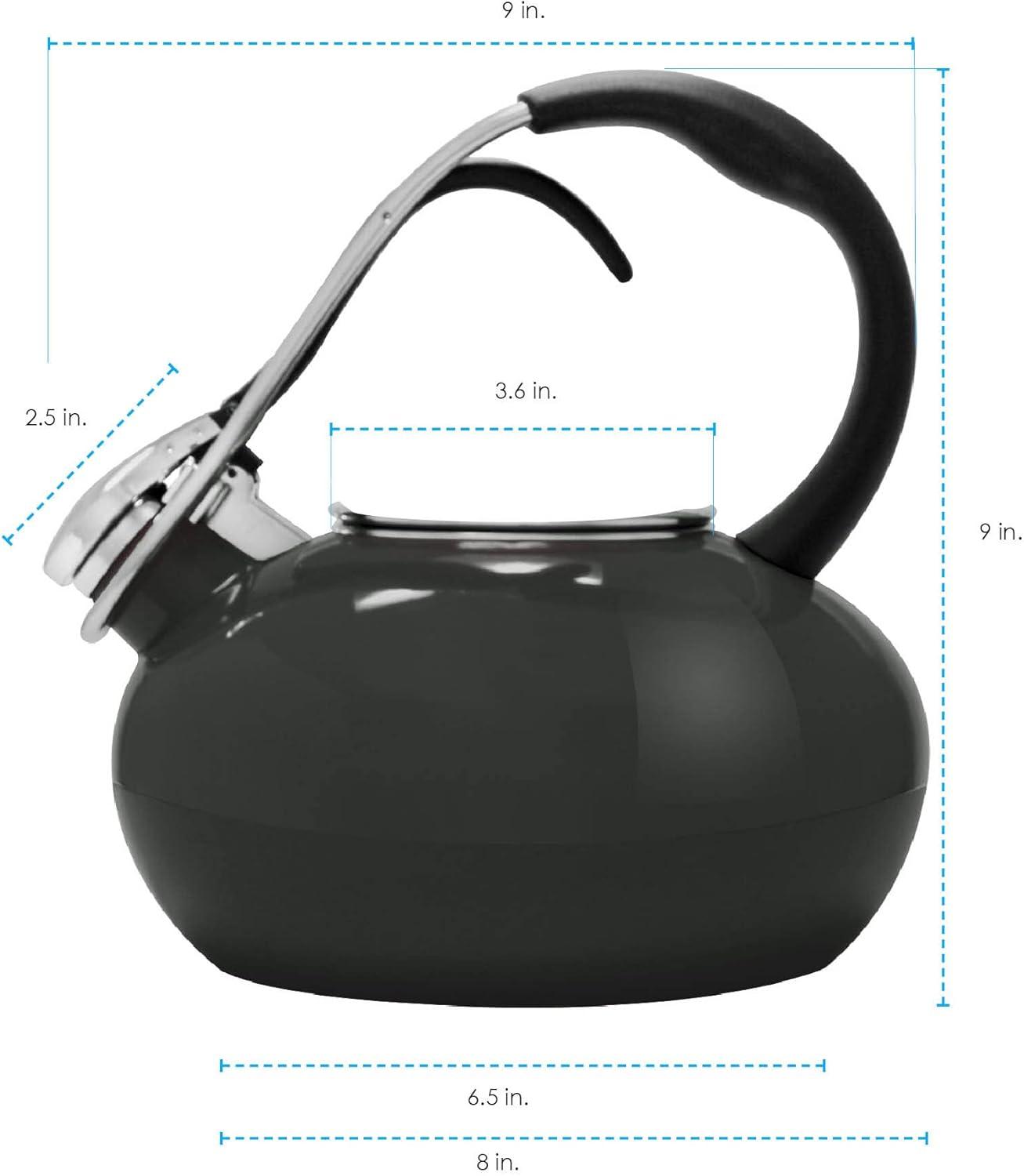 Onyx Enamel Whistling Tea Kettle with Ergonomic Handle, 1.8 Quart