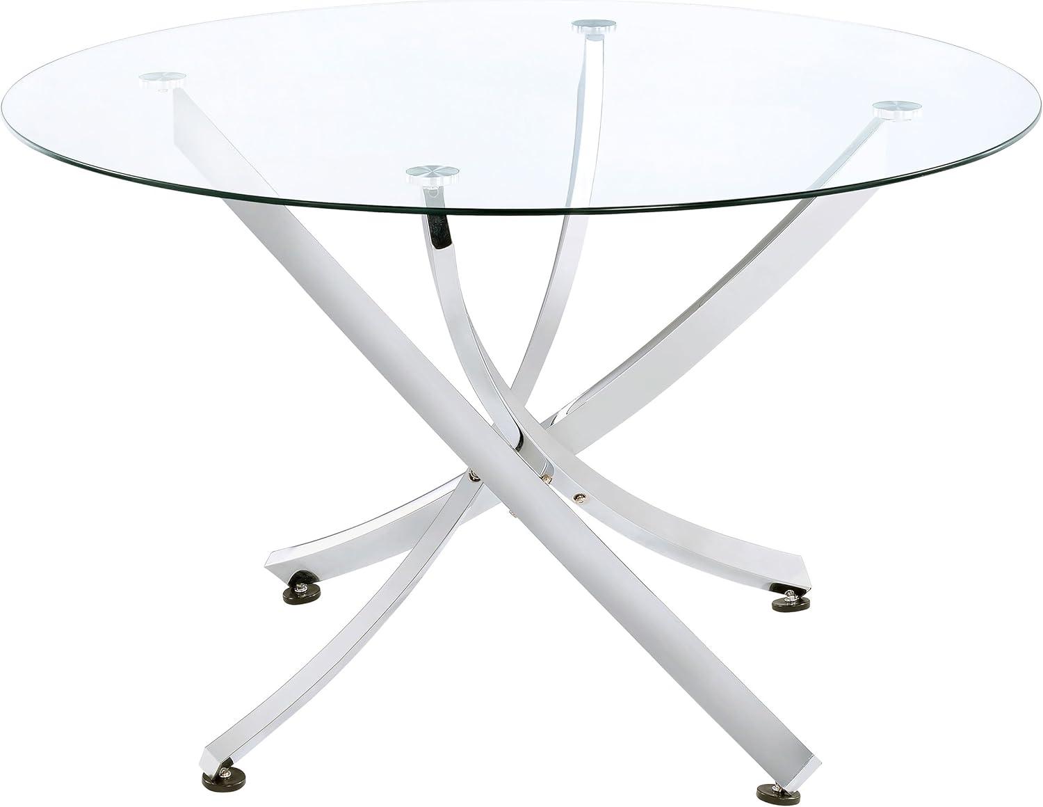 Coaster Beckham Modern Metal Round Dining Table Chrome and Clear