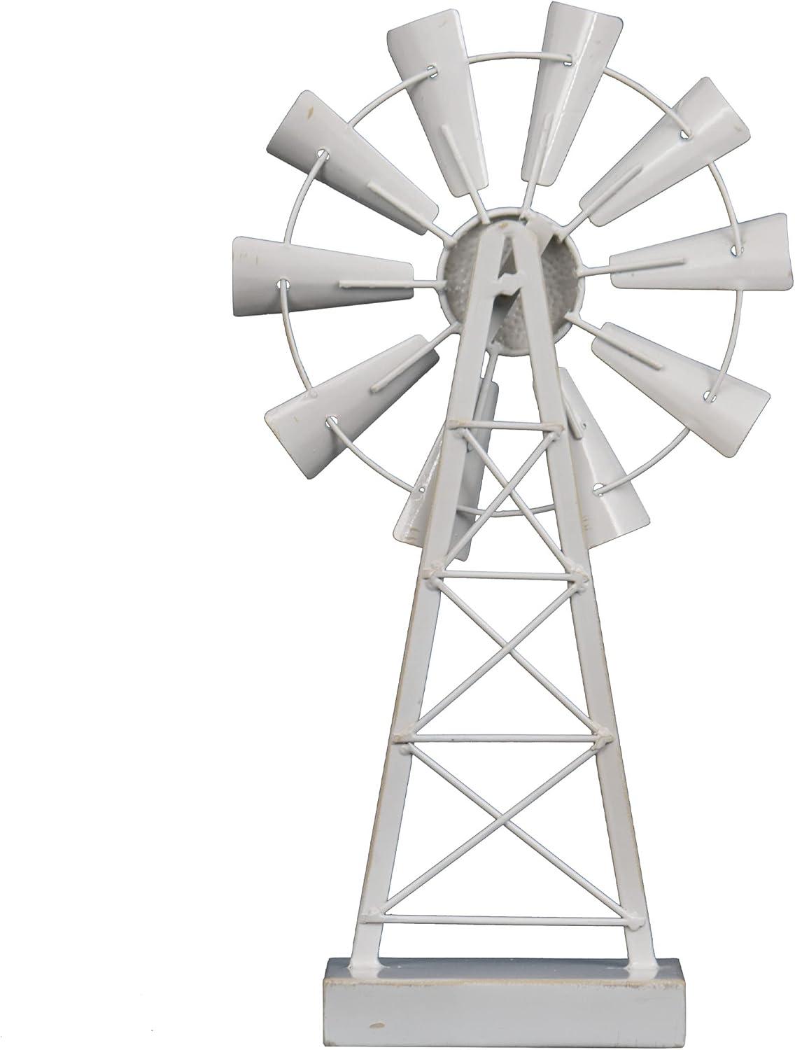 Small White Enamel Metal Windmill Table Decor - Foreside Home & Garden