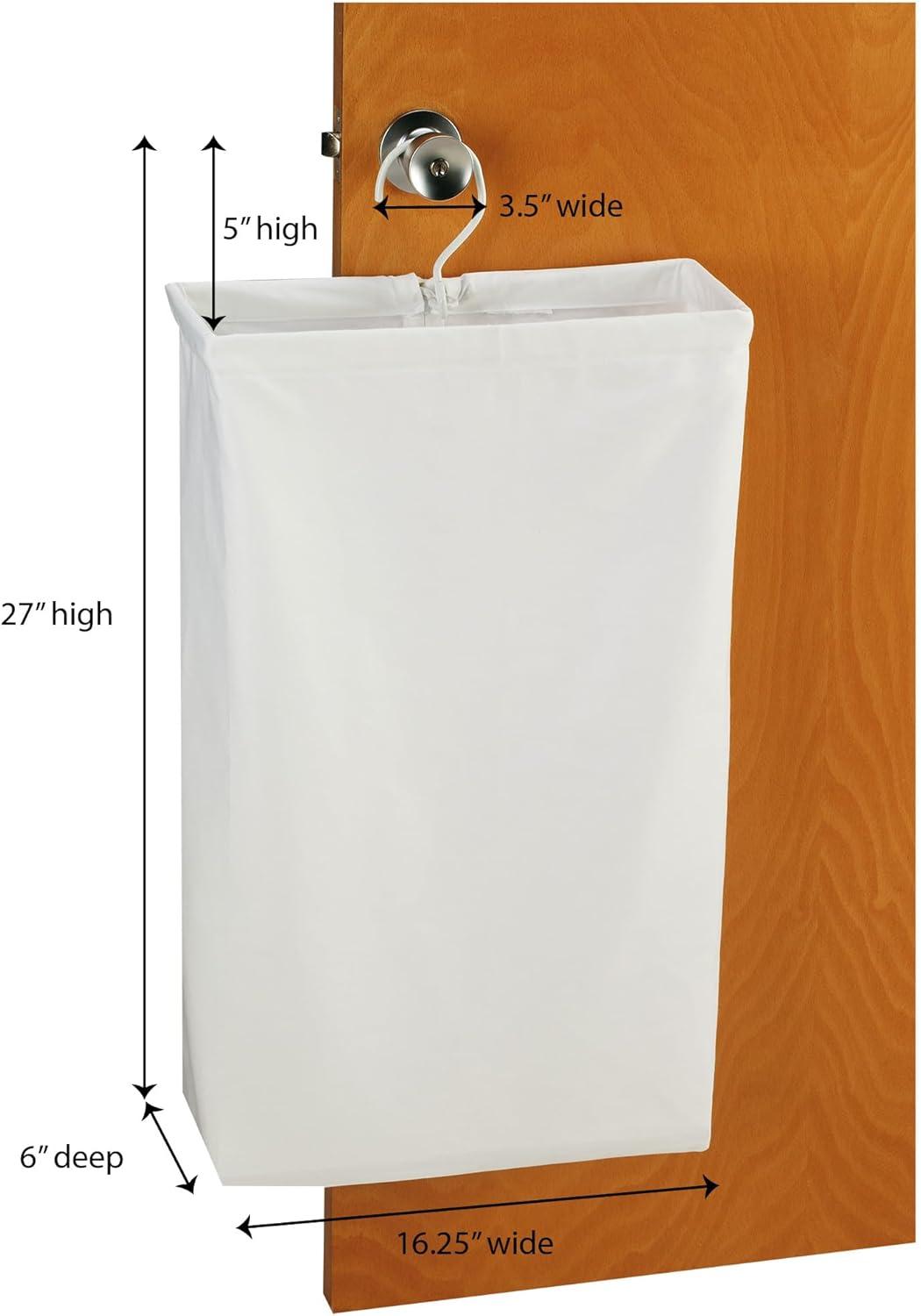 Household Essentials 148 Hanging Cotton Canvas Laundry Hamper Bag | White, 6" x 16" x 27" (Length x Width x Height)