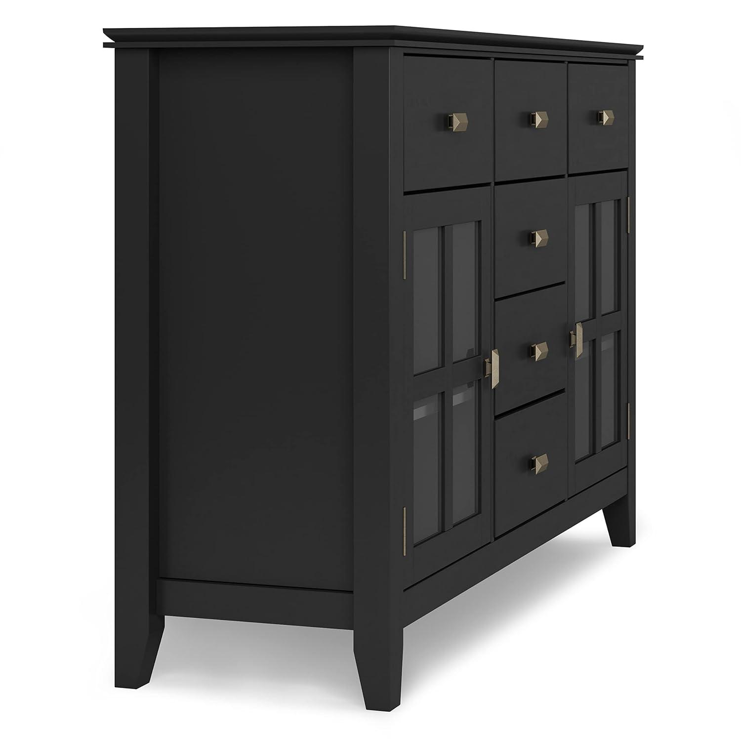 Simpli Home Artisan 54"W Solid Wood Sideboard Buffet with Tempered Glass Doors and 6 Drawers