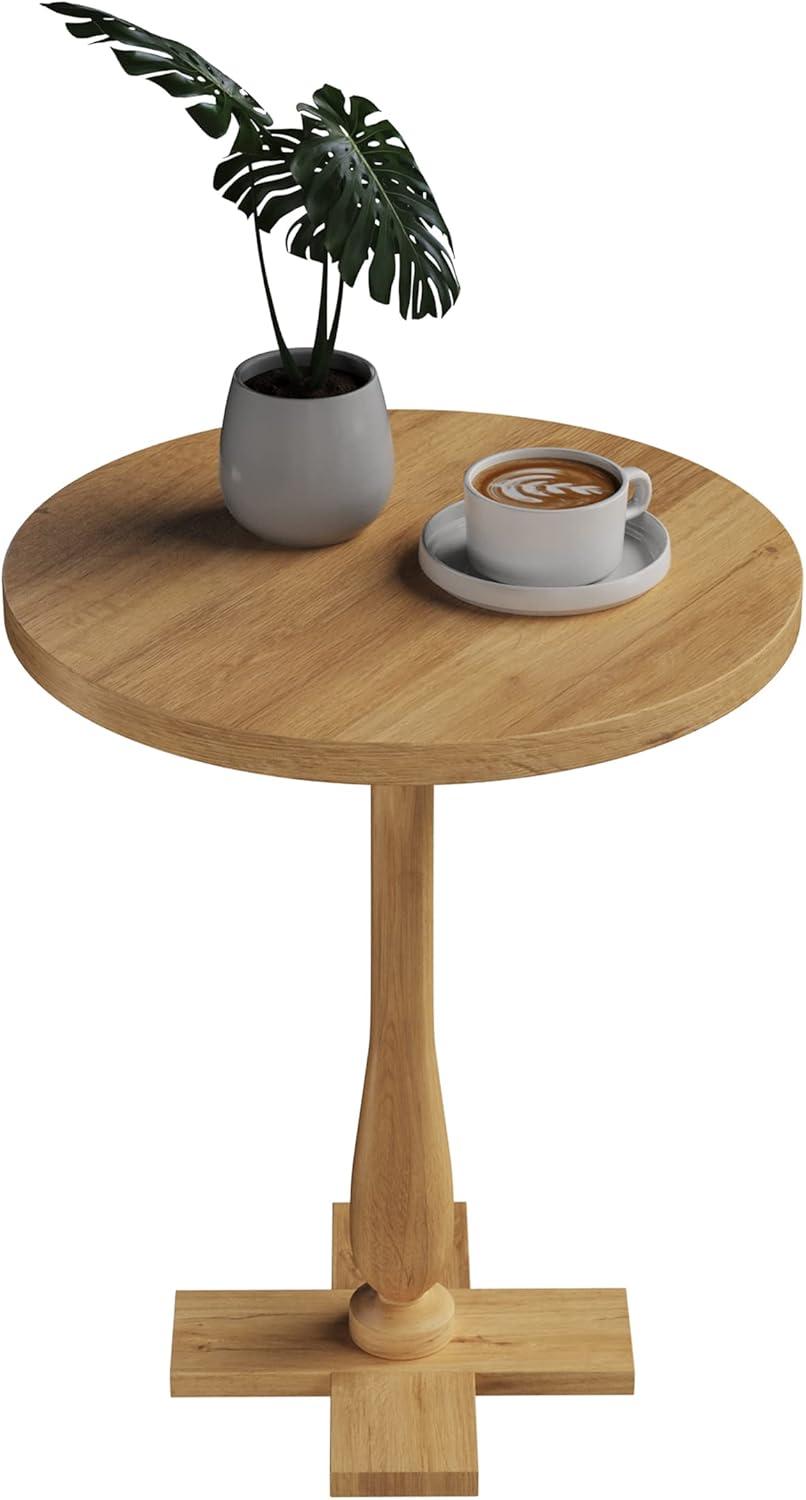 Side Table - Mango Wood Pedestal Table with White Distressing for Couch, Loveseat, Entryway, or Bed - Farmhouse Living Room Furniture by Lavish Home