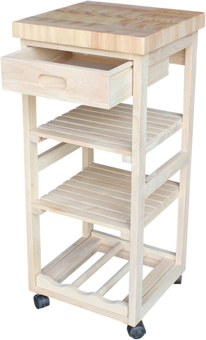 Solid Wood Unfinished Butcher Block Kitchen Cart with Wine Storage