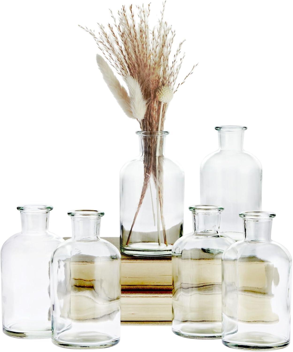 Juvale Farmlyn Creek 6-Pack Small Clear Vases for Centerpieces, Glass Jars for Stems, Flower Buds, Home Décor (2.8x5 In)