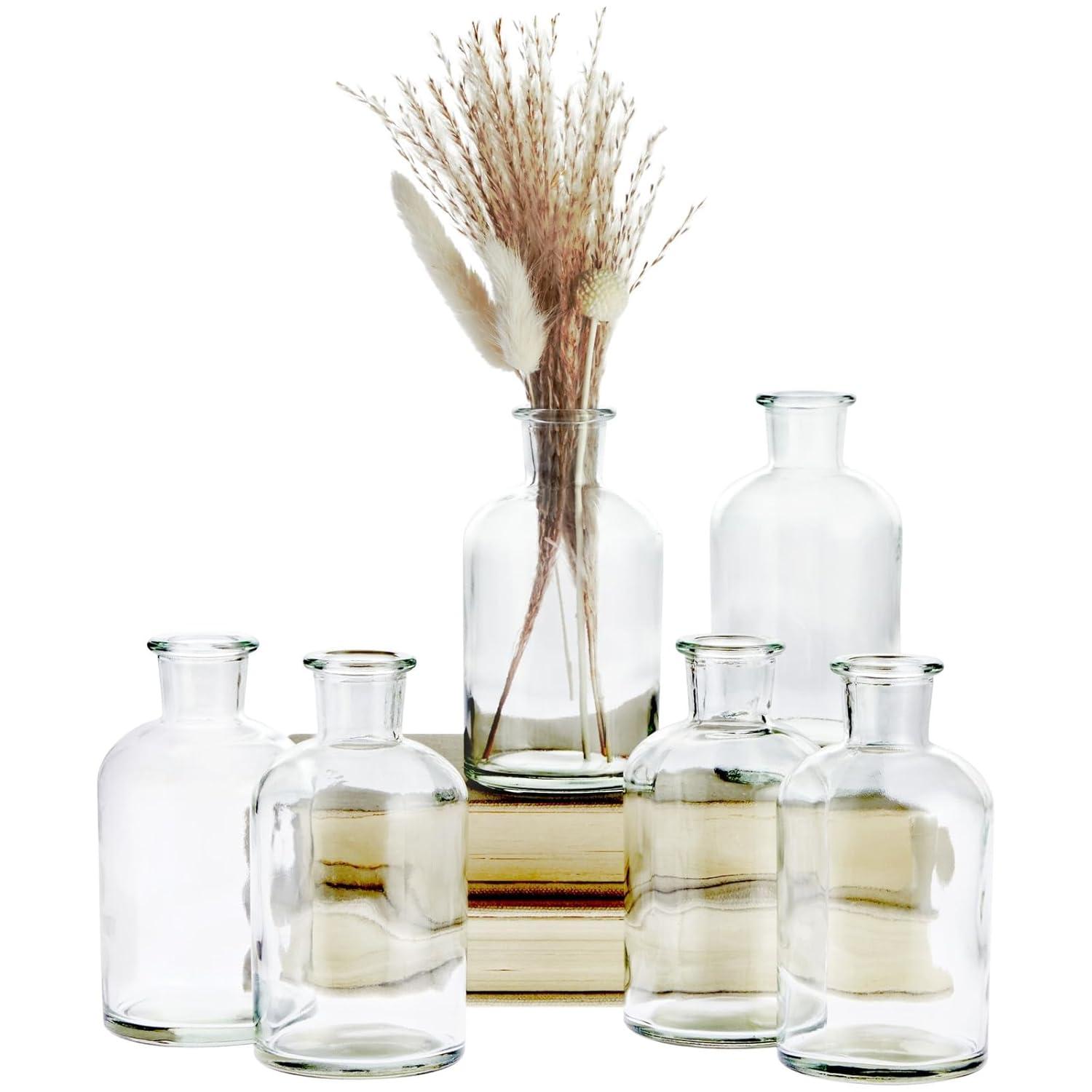 Juvale Farmlyn Creek 6-Pack Small Clear Vases for Centerpieces, Glass Jars for Stems, Flower Buds, Home Décor (2.8x5 In)