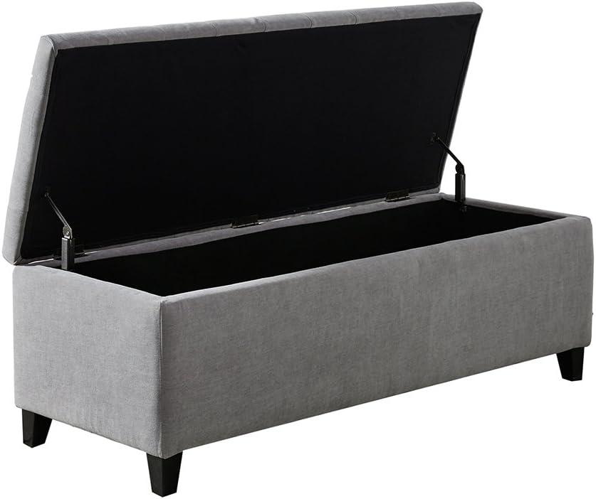 Selah Tufted Top Storage Bench - Gray: Upholstered Ottoman with Wood Legs, Polyester, Spot Clean