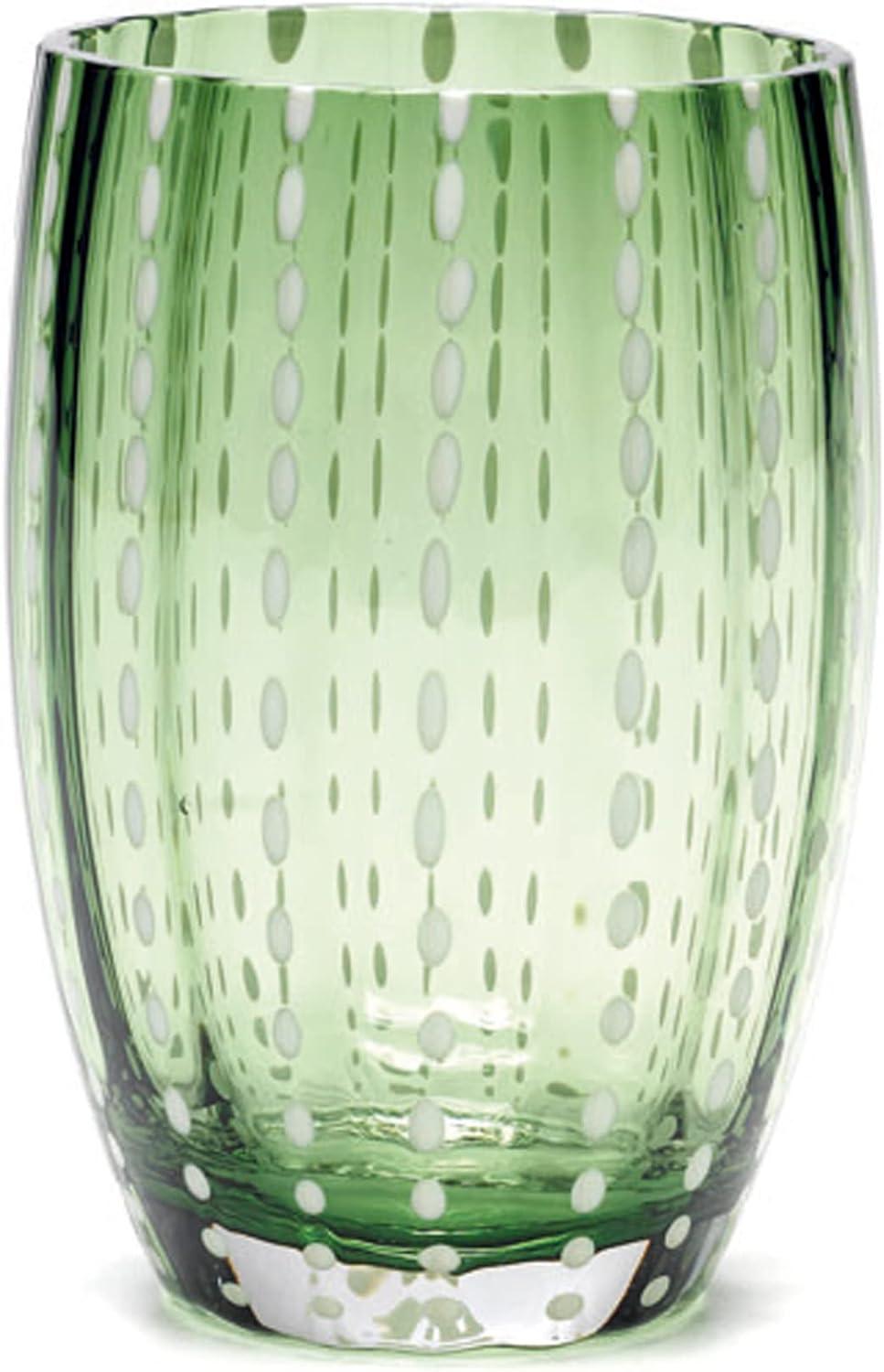 Zafferano Perle Green Glass Tumbler Set with White Dots