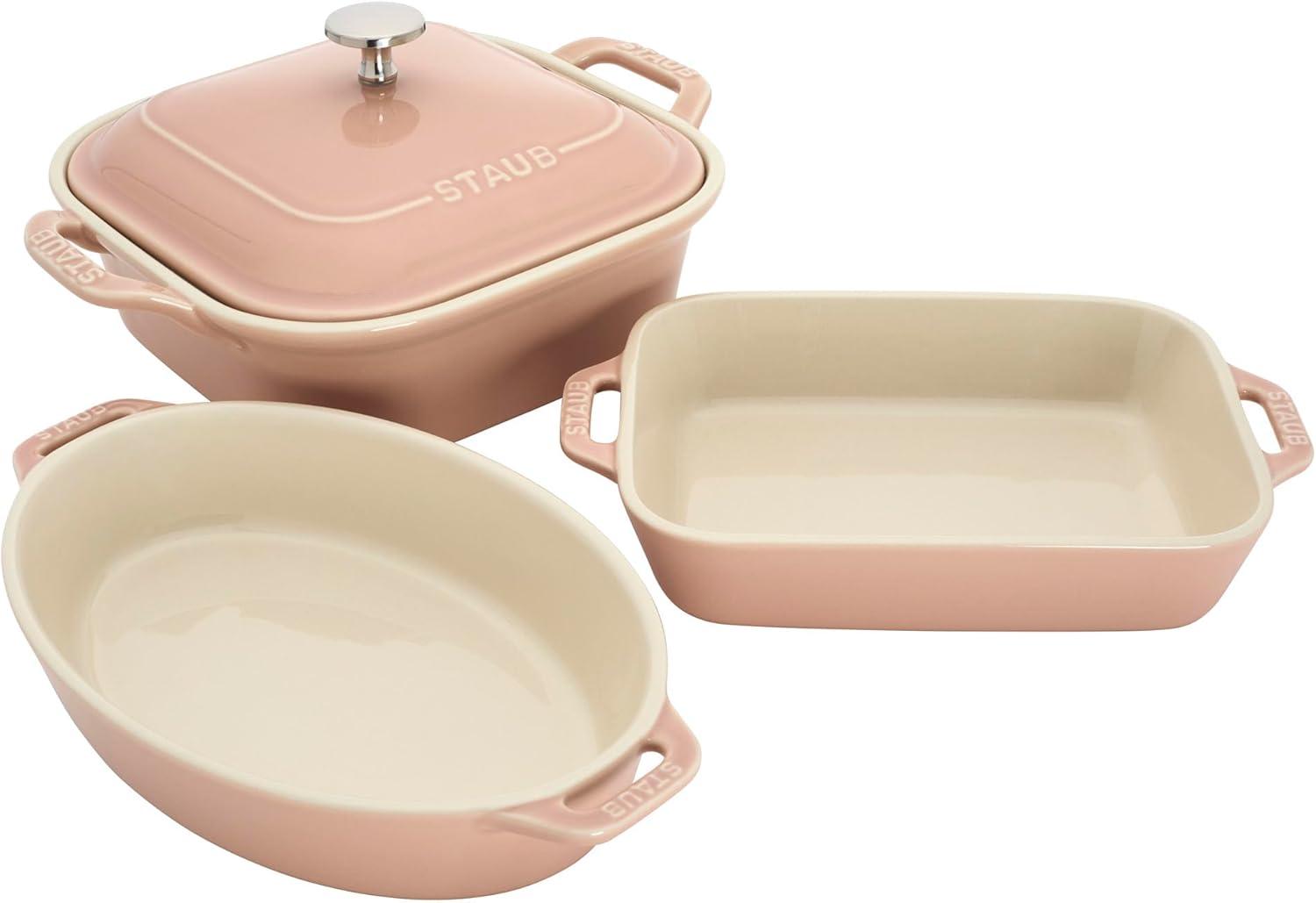 Staub Staub Ceramic 4-Pc Baking Pans Set, Casserole Dish With Lid, Brownie Pan,