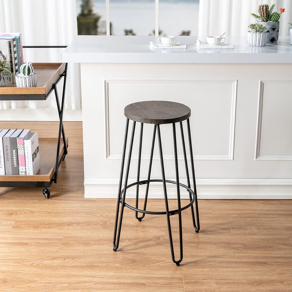 30'' Quinn Industrial Chic Backless Barstool in Black Wood and Metal