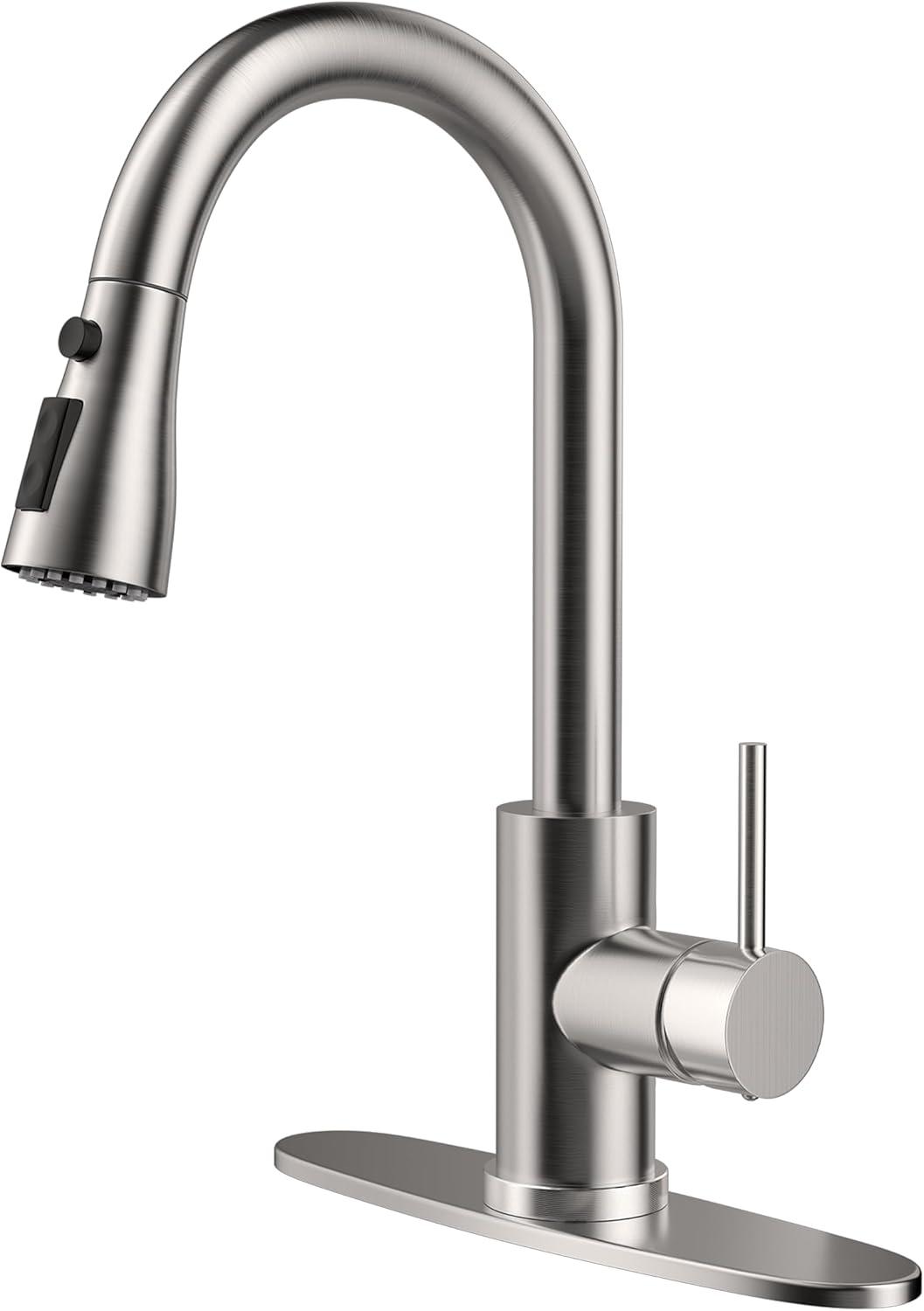 Single Handle High Arc Brushed Nickel Pull Out Kitchen Faucet, Pull Down Sprayer