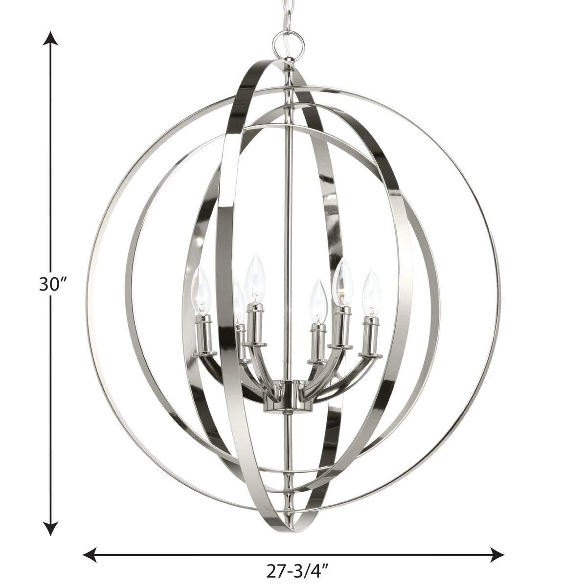 Progress Lighting, Equinox Collection, 6-Light Chandelier Pendant, Polished Nickel, Armillary Sphere Shade