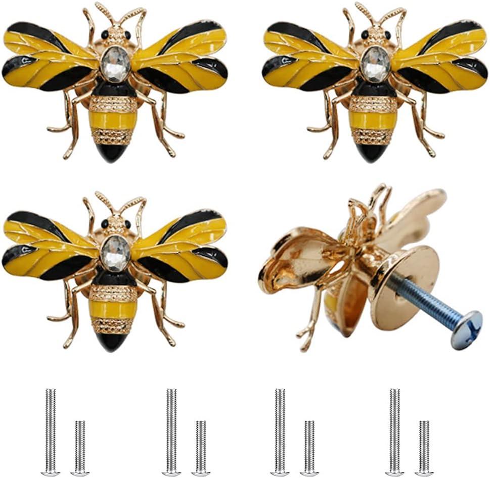 Stylish Yellow Bee Knob Handle 4 Pcs Zinc Alloy Furniture Decoration Accessories(Bee) for Cupboards, Wardrobes, Drawers, Bedside Cabinets, Closet Doors - Designed for Home or Office