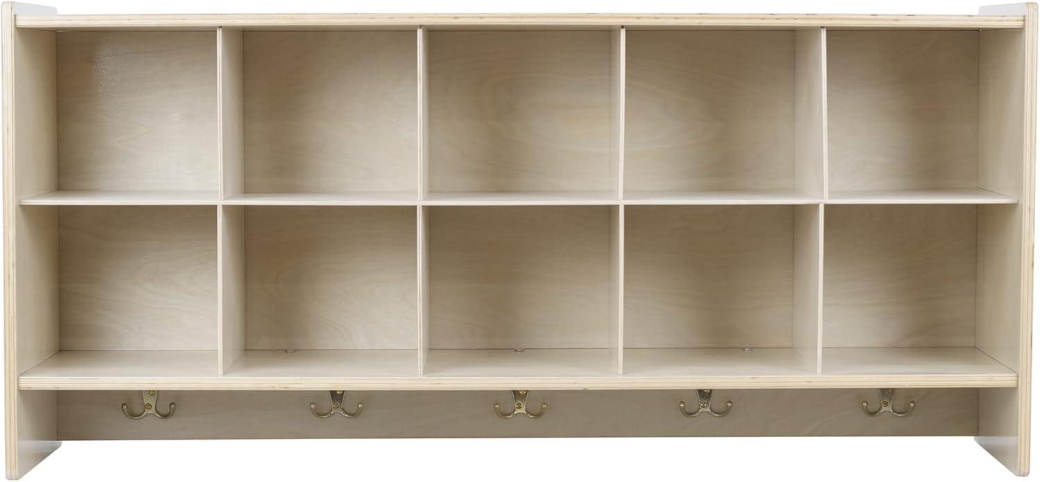 Cubby Storage Organizer with 10 Cubbies, Coat Hooks & Wall-Mounted Hanging Shelf