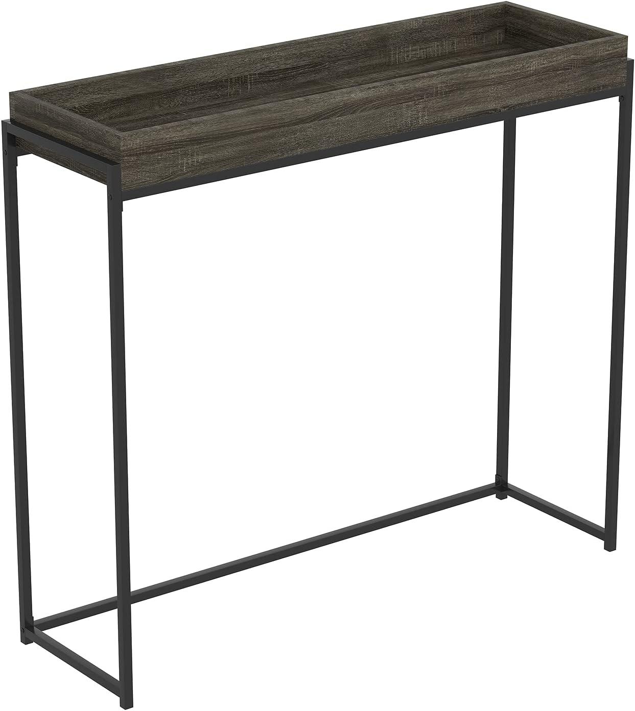 Dark Gray Wood and Metal Console Table with Storage, 35.5" Tall