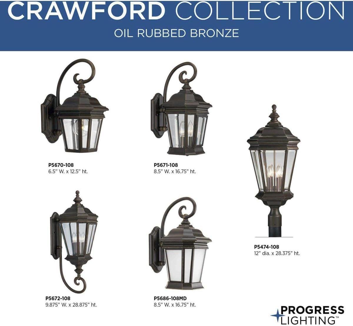 Progress Lighting Crawford 2-Light Wall Lantern, Oil Rubbed Bronze, Clear Beveled Glass Panels