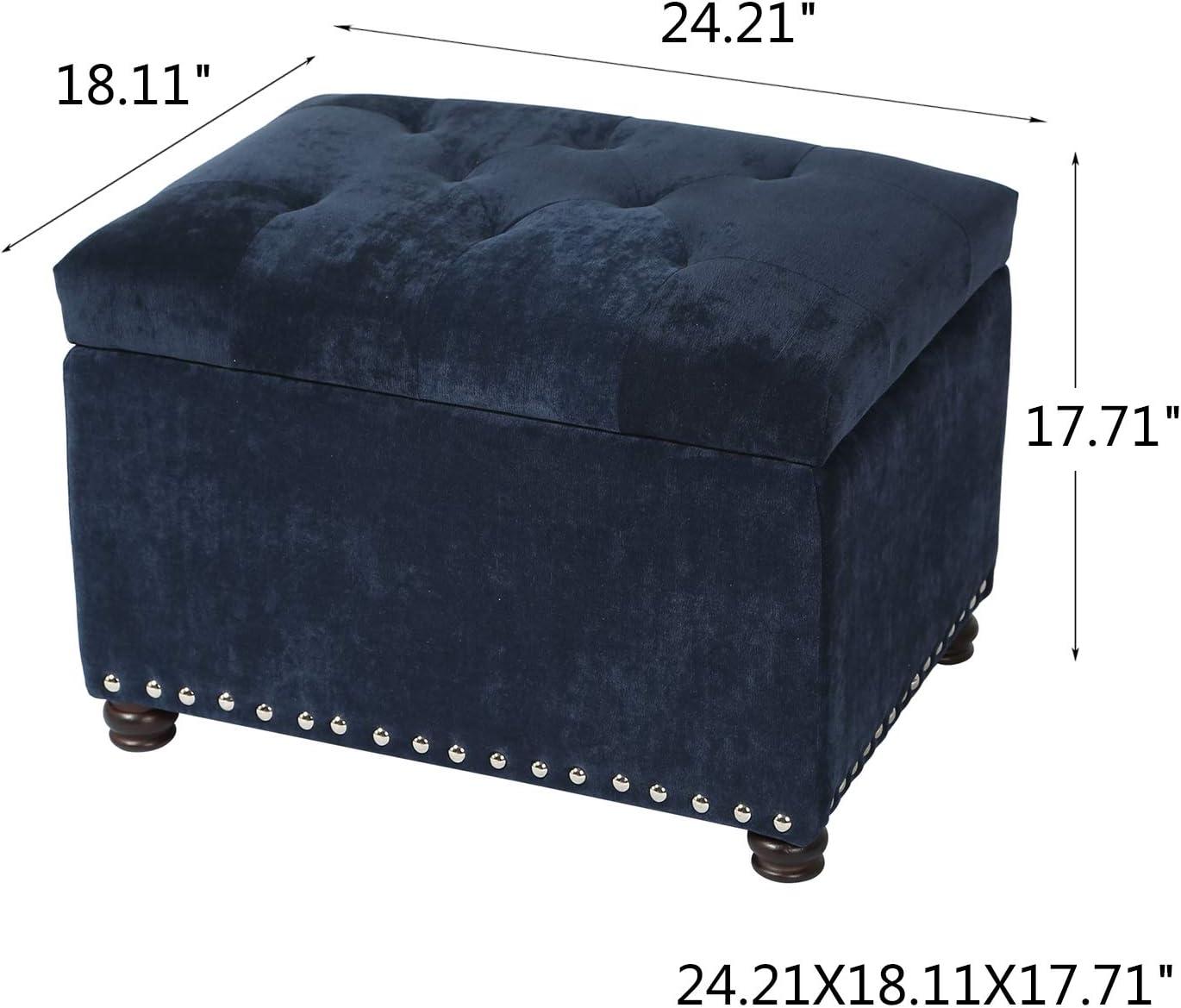 JYHOME 24" Ottoman with  for Living Room Rectangular Fabric Tufted Bench Footrest - Light Grey