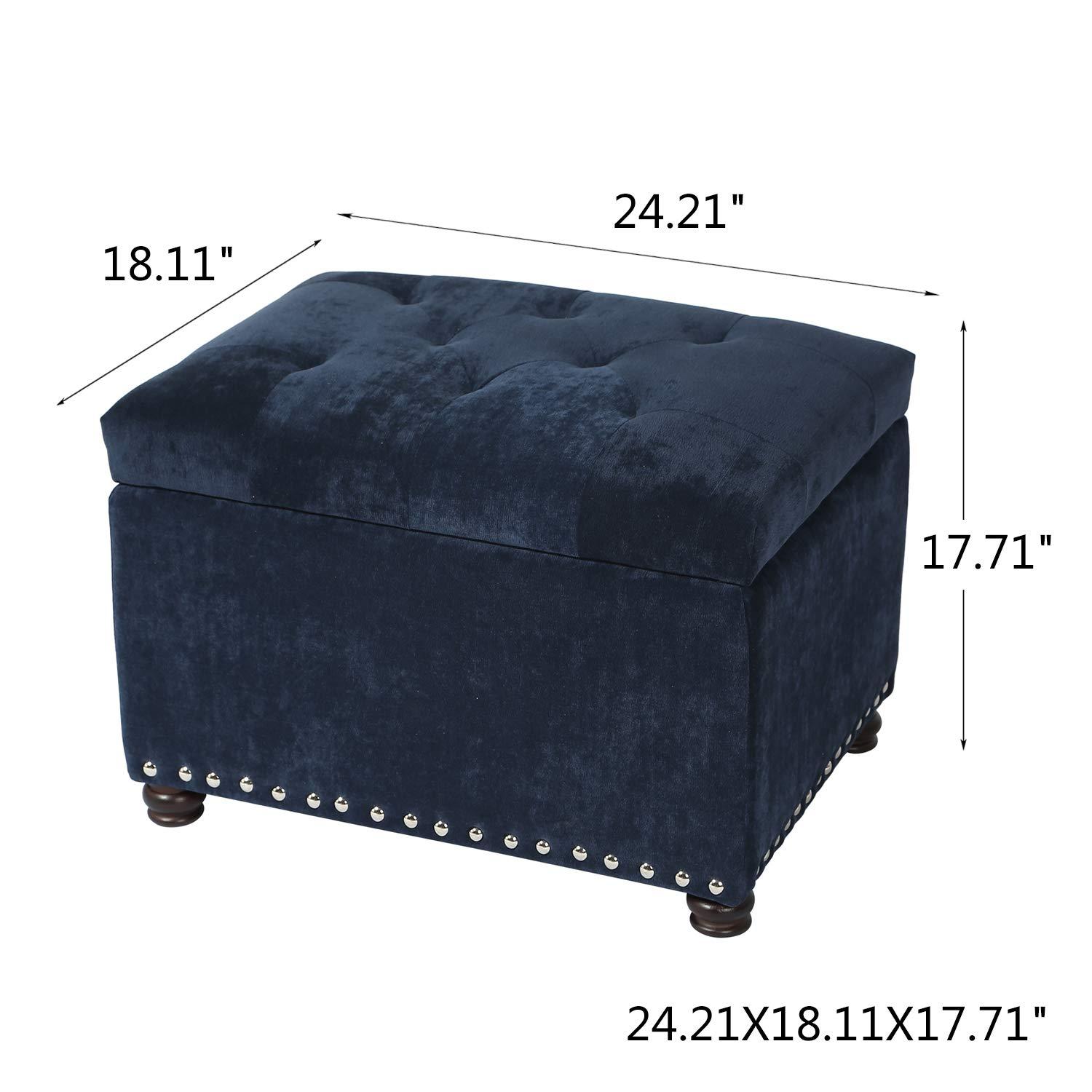 JYHOME 24" Ottoman with  for Living Room Rectangular Fabric Tufted Bench Footrest - Light Grey