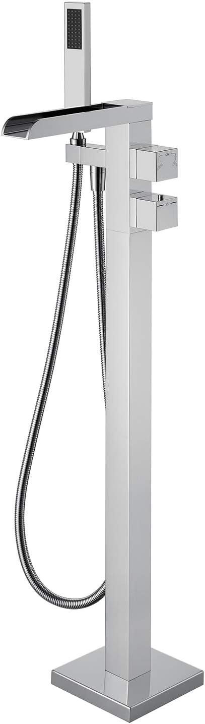 Chrome Freestanding Waterfall Tub Filler with Hand Shower