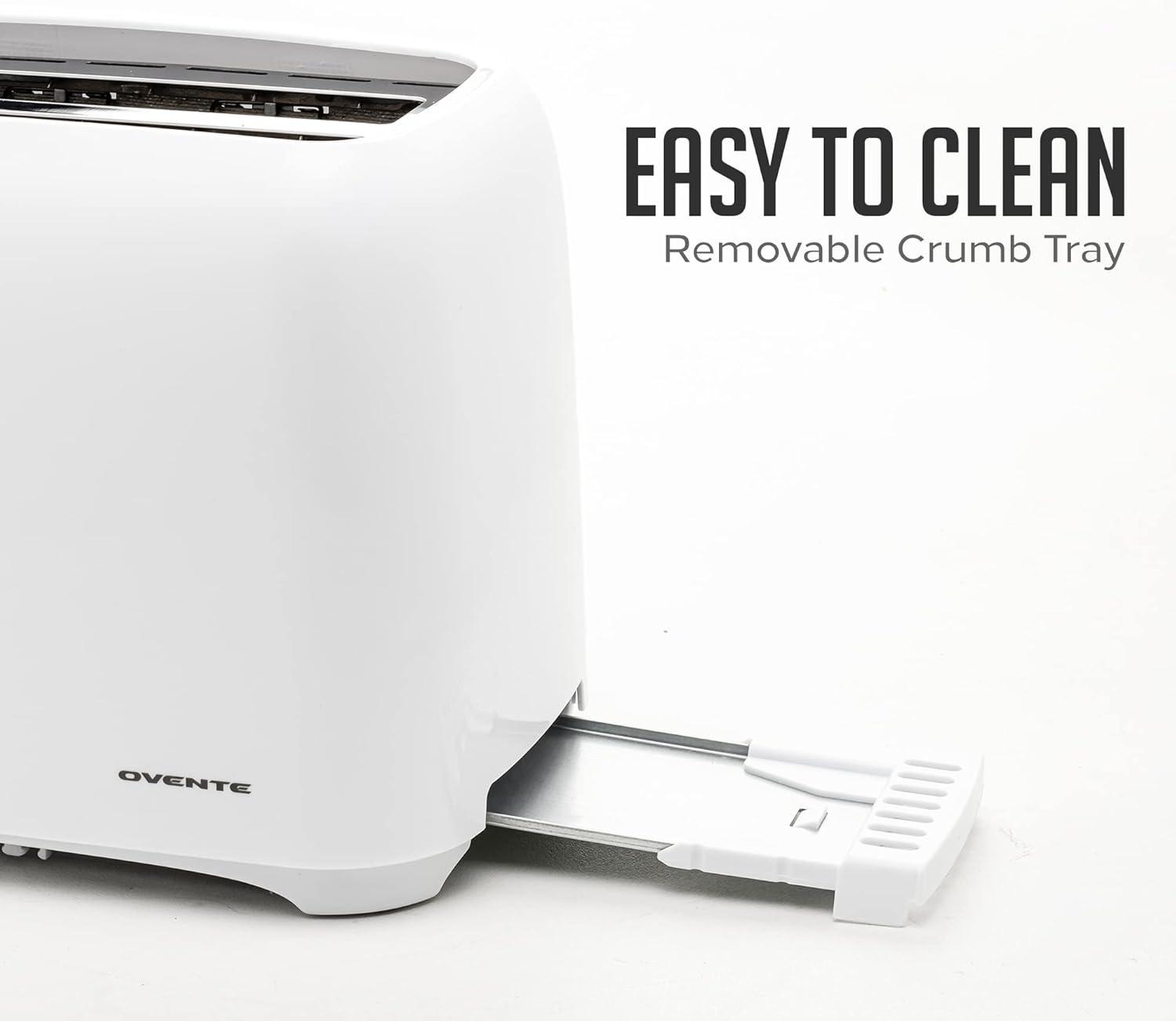 OVENTE Electric 2 Slice Toaster, 6 Shade Toast Settings, Removable Crumb Tray, White TP2210WGY