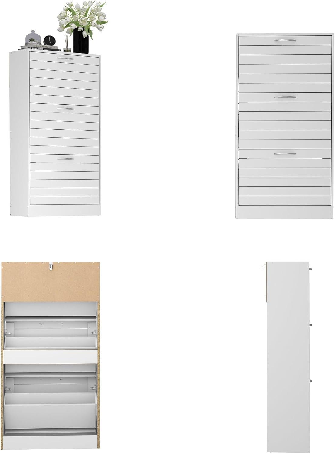 Homsee 3-Drawer Shoe Storage Cabinet with Louver Doors, 3-Tier Wood Shoe Rack Storage Organizer for Entryway, Brown (22.4”L x 9.4”W x 42.3”H)