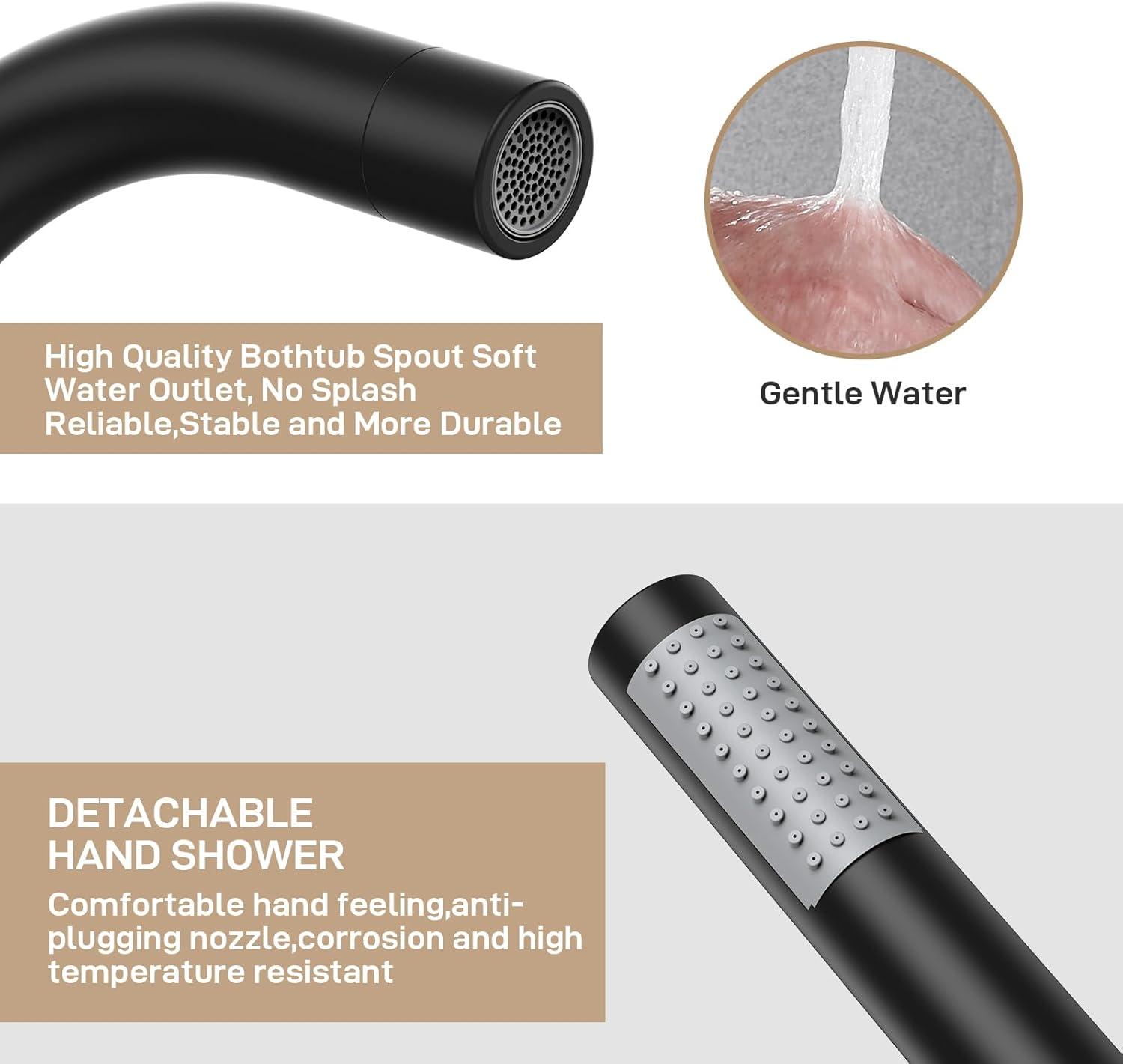 Matte Black Freestanding Bathtub Faucet with Handheld Shower