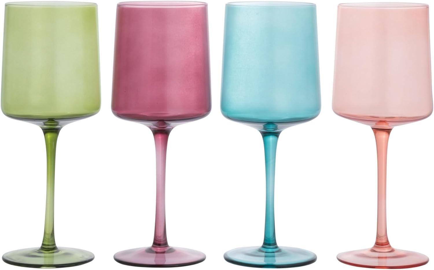 Creative Co-Op Hand Blown Stemmed Wine Glasses, 14 Ounces, 4 Assorted Colors