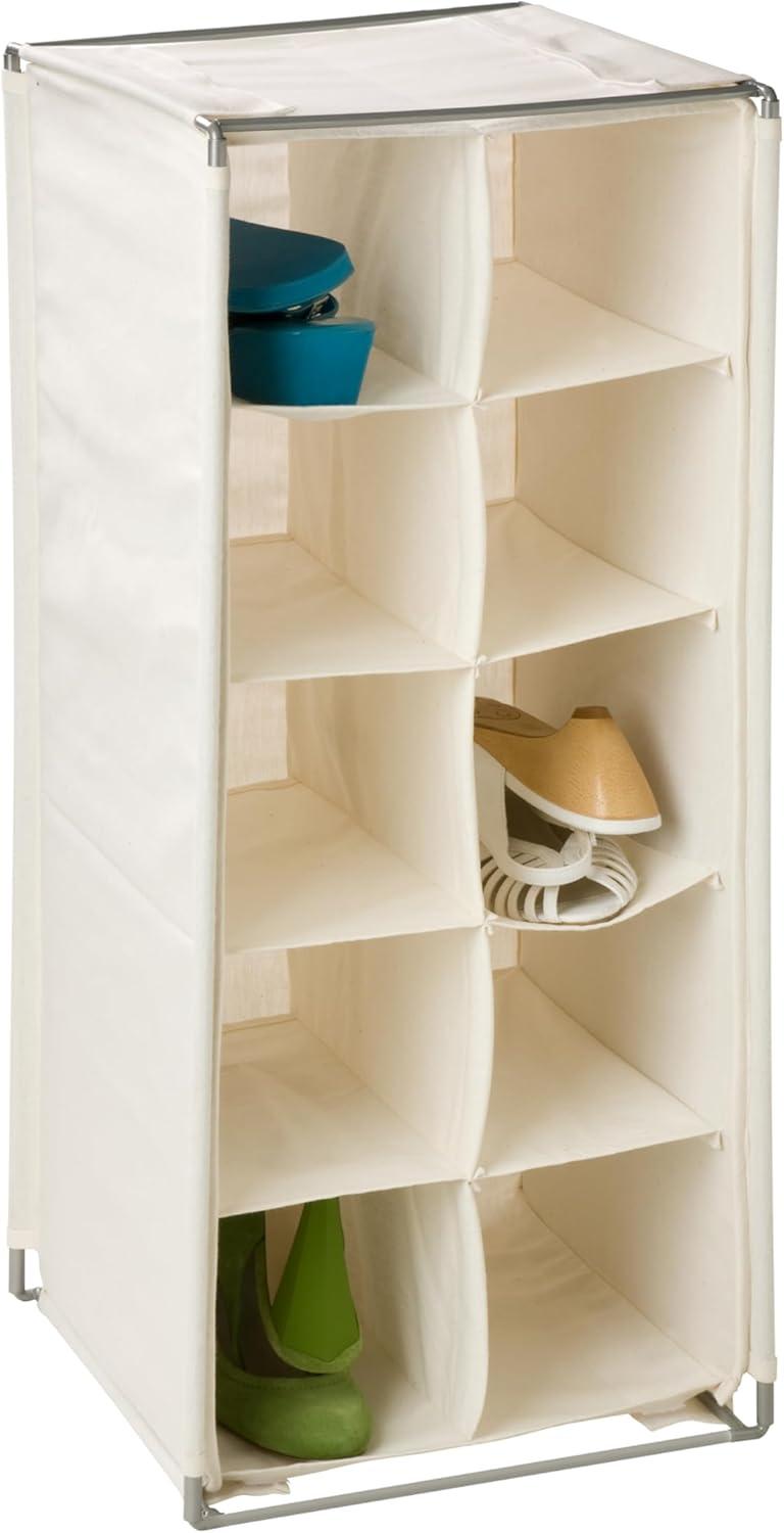 Natural Canvas and Metal 10-Pair Shoe Rack Cubby